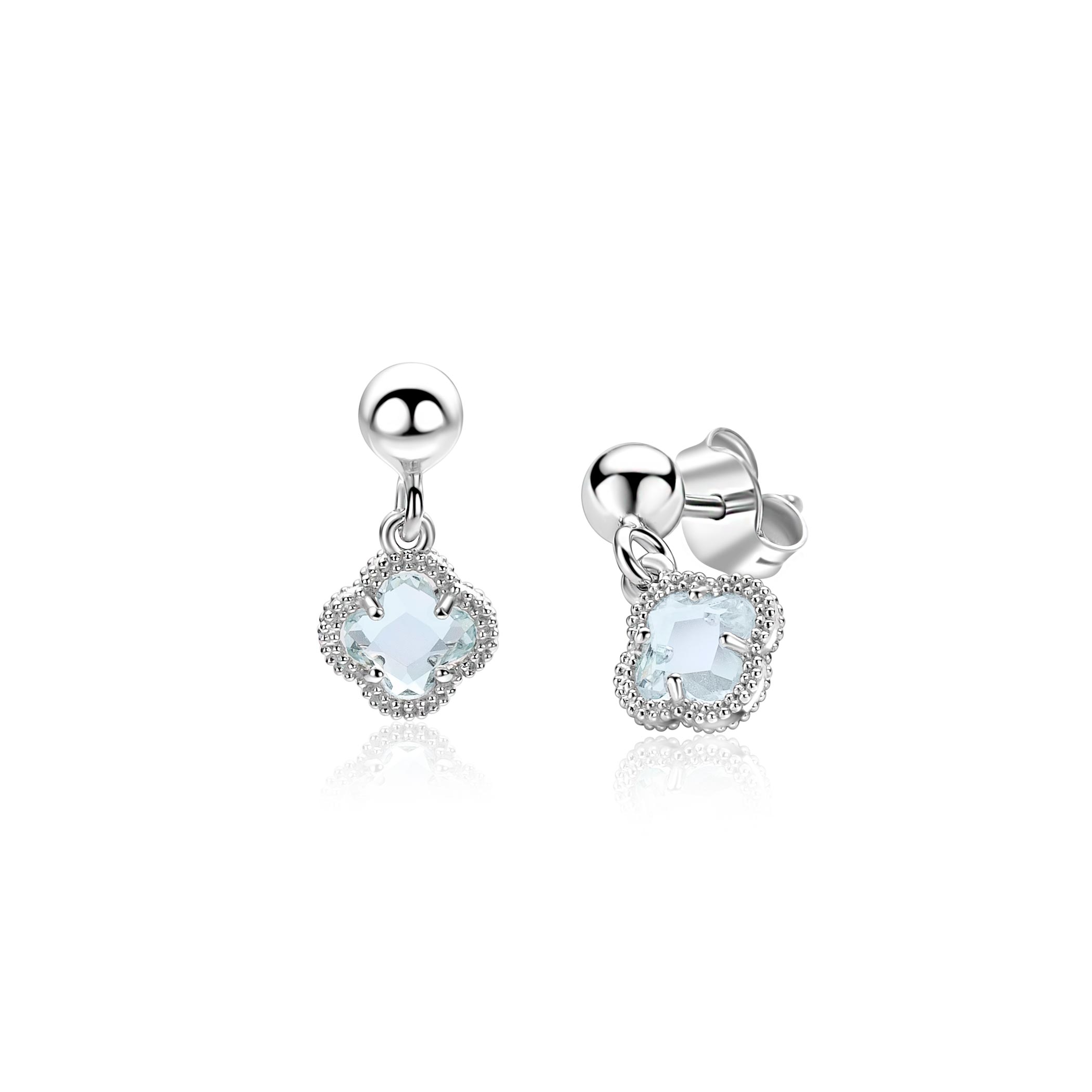 14mm ZINZI zilveren oorstekers met licht blauwe klavers 7mm ZIO2905B
