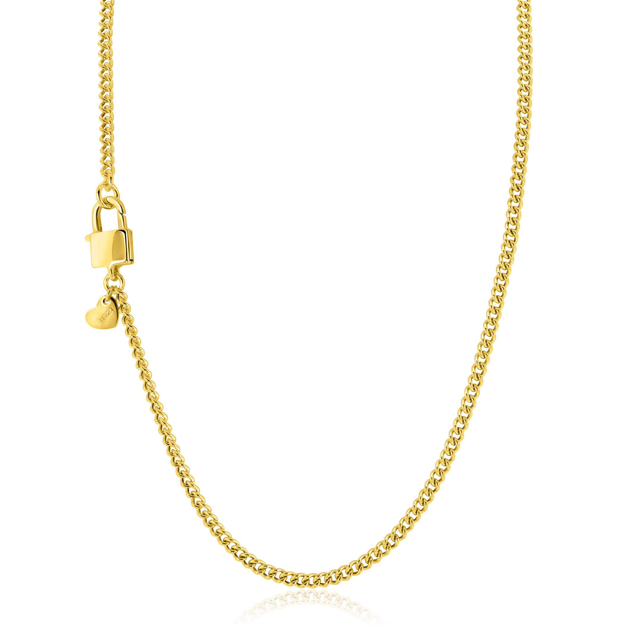 ZINZI gold plated zilveren gourmet ketting 3,8mm breed met trendy glimmend slotje als sluiting 43cm ZIC2411G