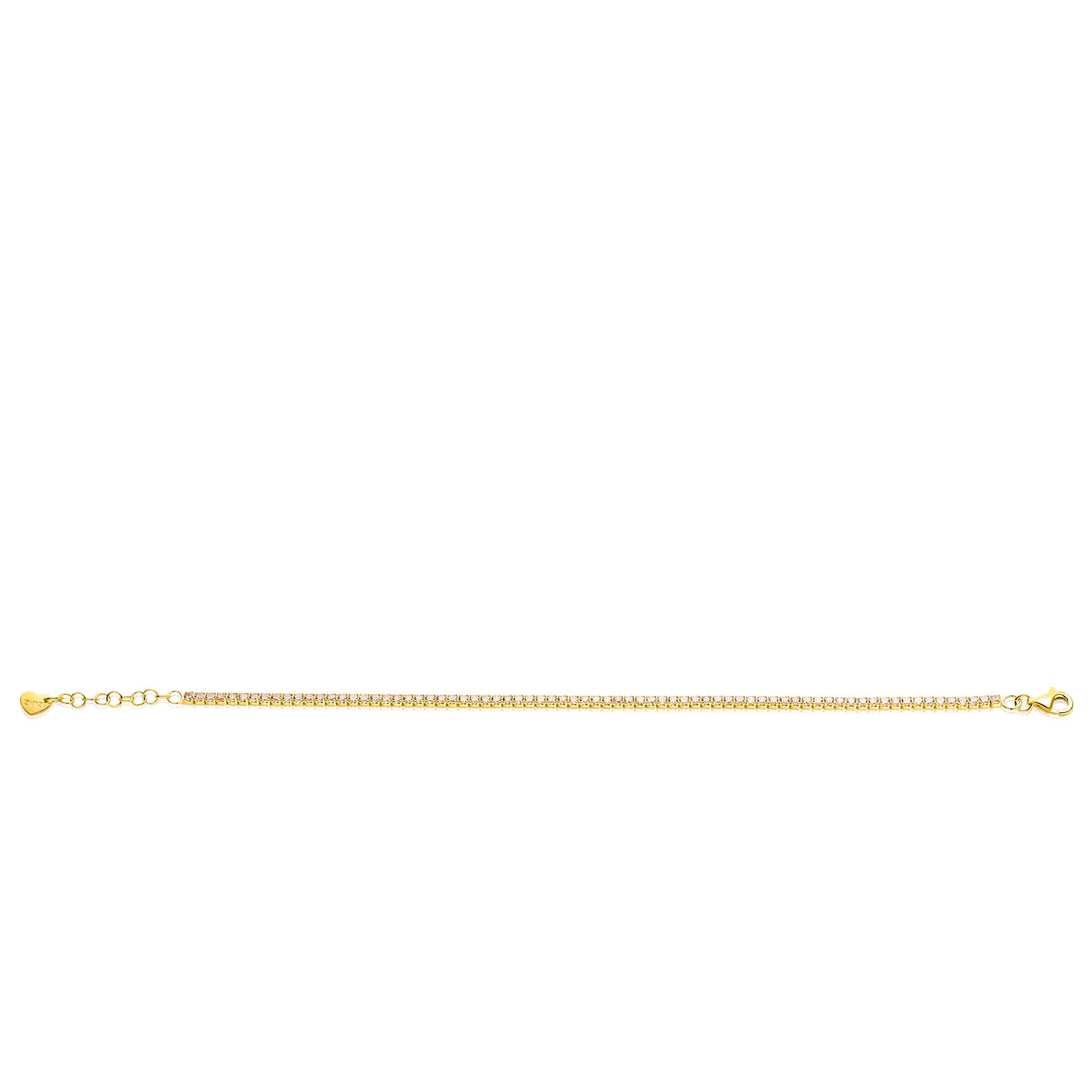 ZINZI gold plated zilveren tennis armband 2,1mm breed met rijzetting champagnekleurige zirconia's ZIA2892C