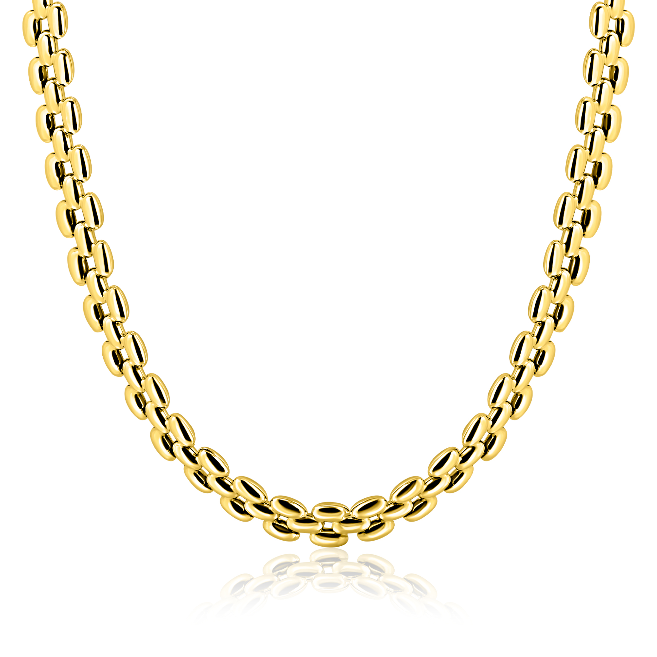 ZINZI gold plated zilveren brede rolex-style schakel-collier 8mm breed 43cm ZIC2764G