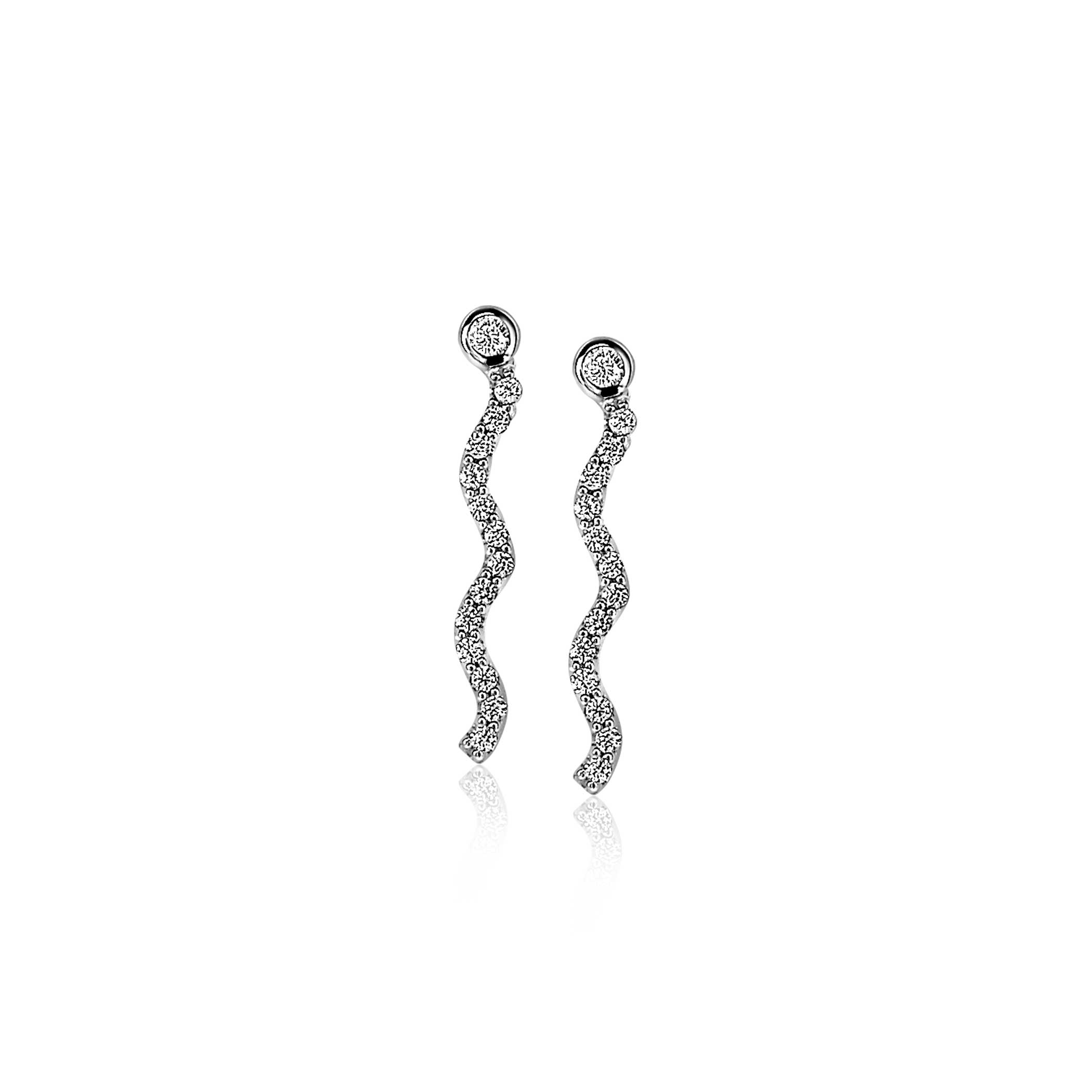 ZINZI zilveren oorstekers 22mm golvend 'waves' wit  ZIO2014