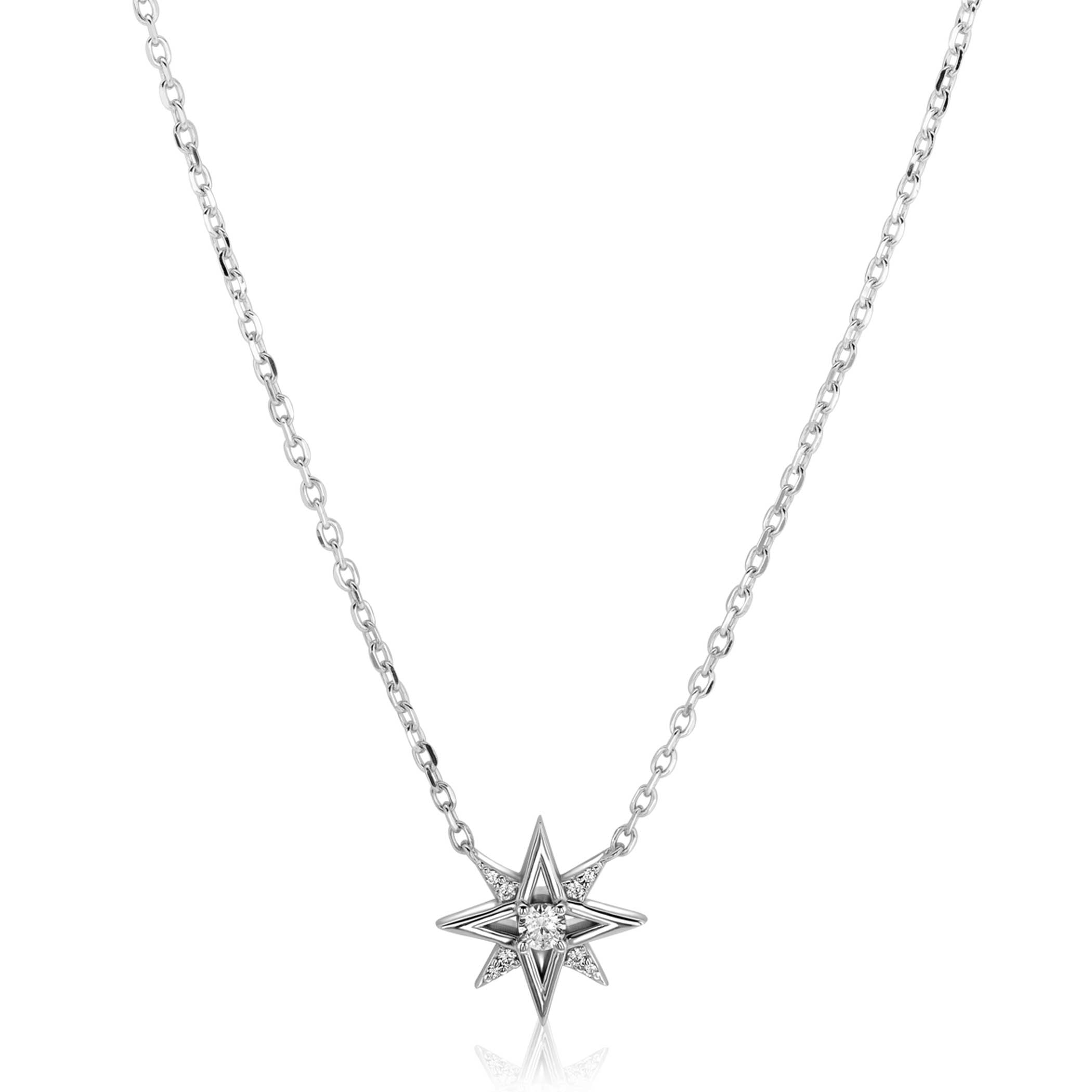 ZINZI zilveren ketting 45cm met chique ster bezet met witte zirkonia’s ZIC2838