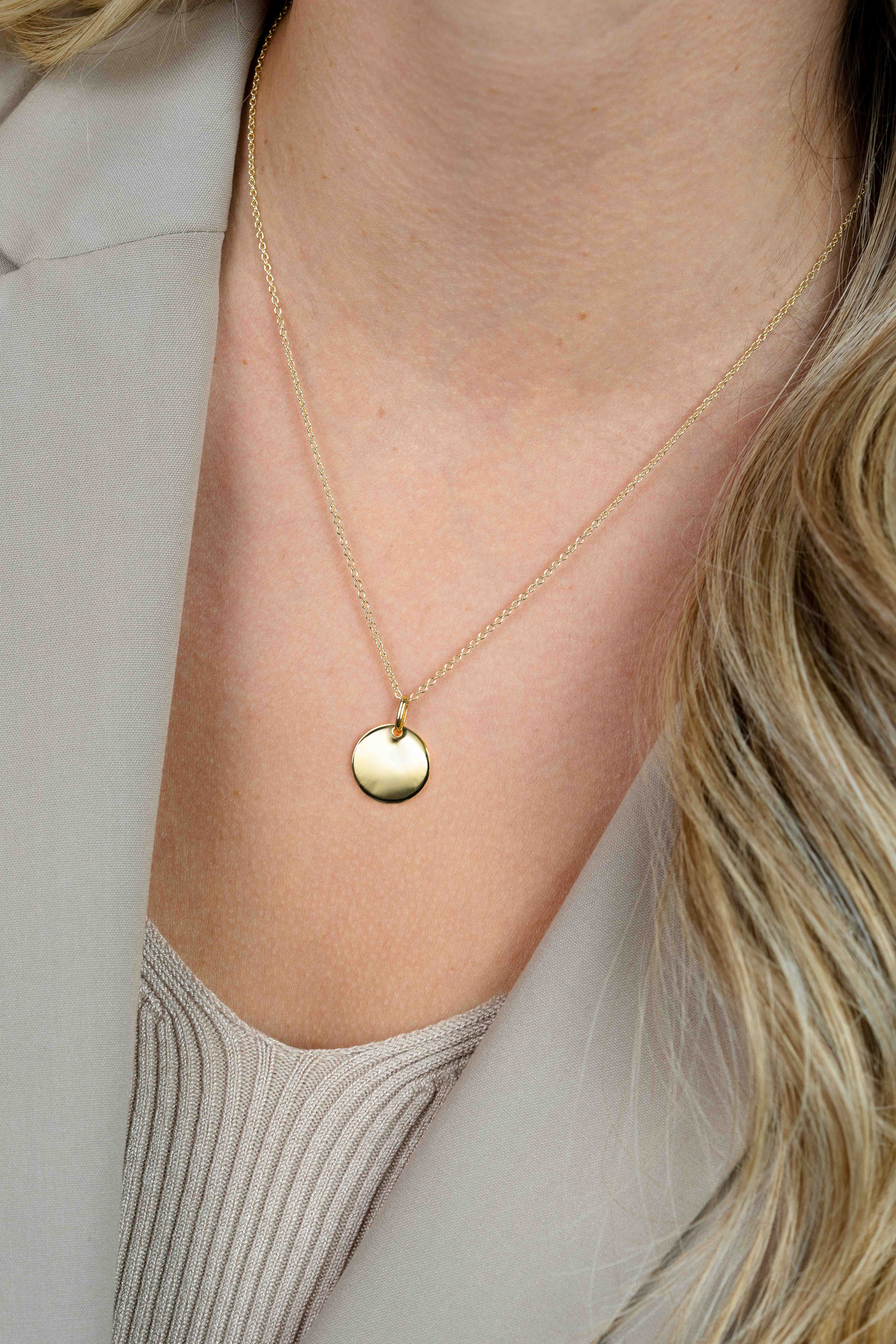 15mm ZINZI gold plated zilveren hanger glad rond plaatje voor gravure ZIH2345G15 (zonder collier)