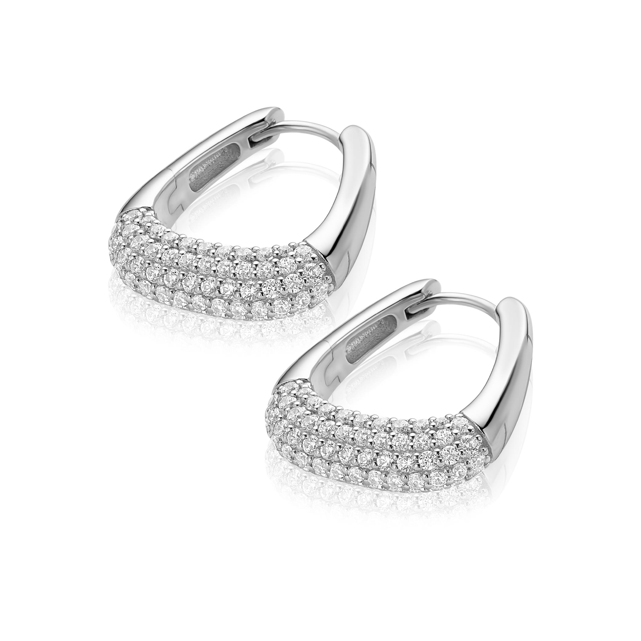 21mm ZINZI zilveren oorringen glad in een trendy tasvorm, sierlijk bezet met witte zirkonia's en luxe klapsluiting ZIO2806