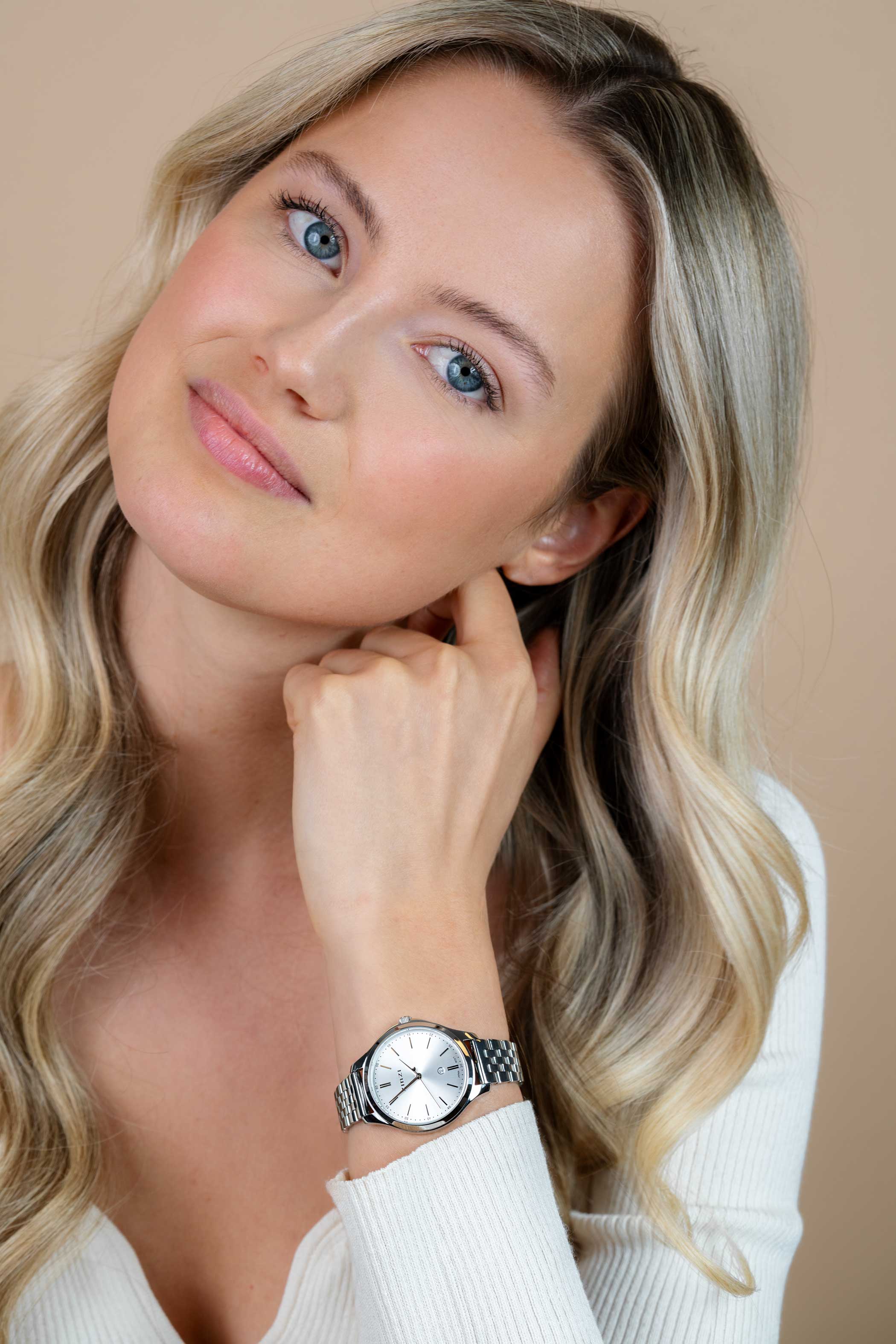 ZINZI Classy horloge 34mm zilverkleurige wijzerplaat stalen kast en band datum ziw1002
