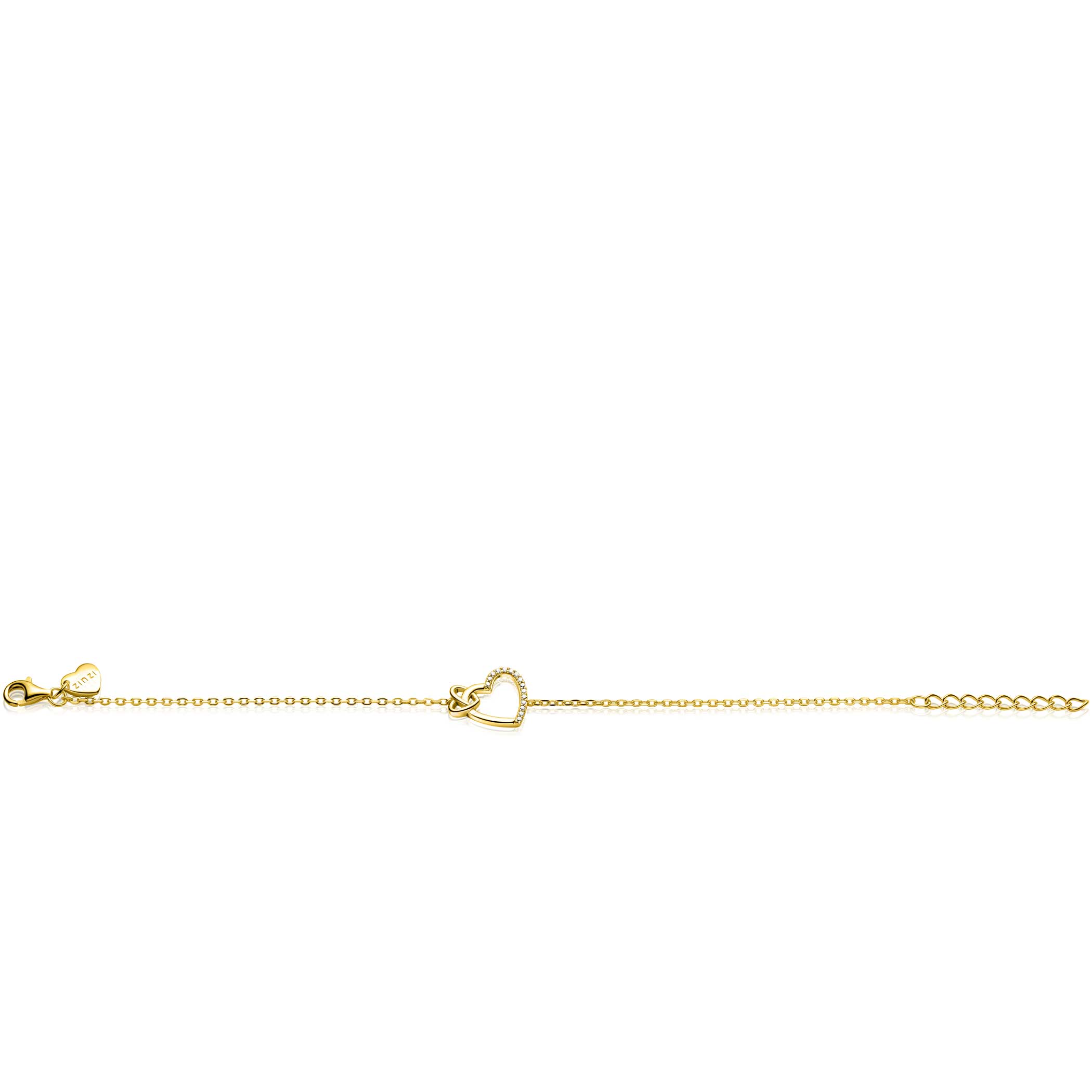 ZINZI gold plated zilveren armband met twee sierlijke harten die met elkaar verbonden zijn, ook bezet met witte zirkonia's 17-20cm ZIA2874Y