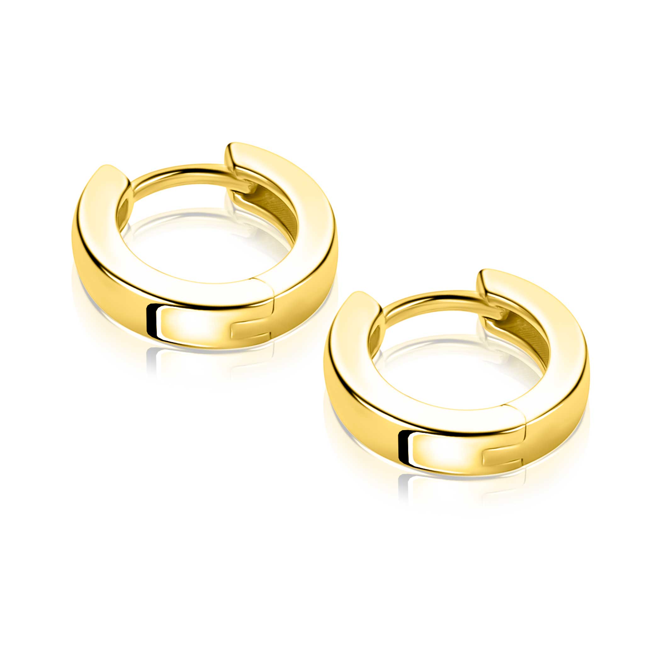 13,5mm ZINZI gold plated zilveren oorringen met vierkante gladde buis 3mm, luxe klapsluiting ZIO2861G