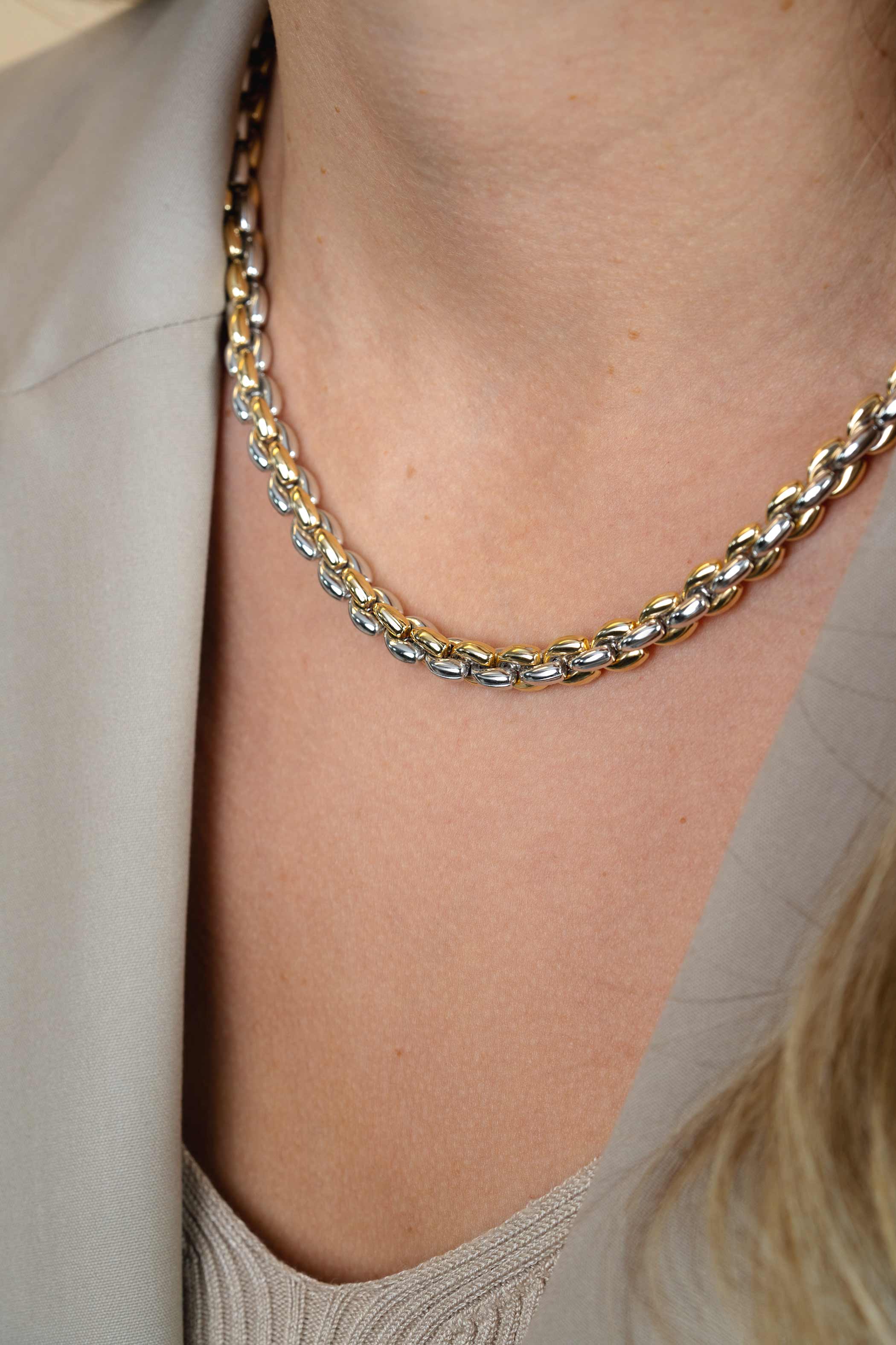 ZINZI zilveren schakelcollier geel verguld 7mm breed 45cm ZIC1290