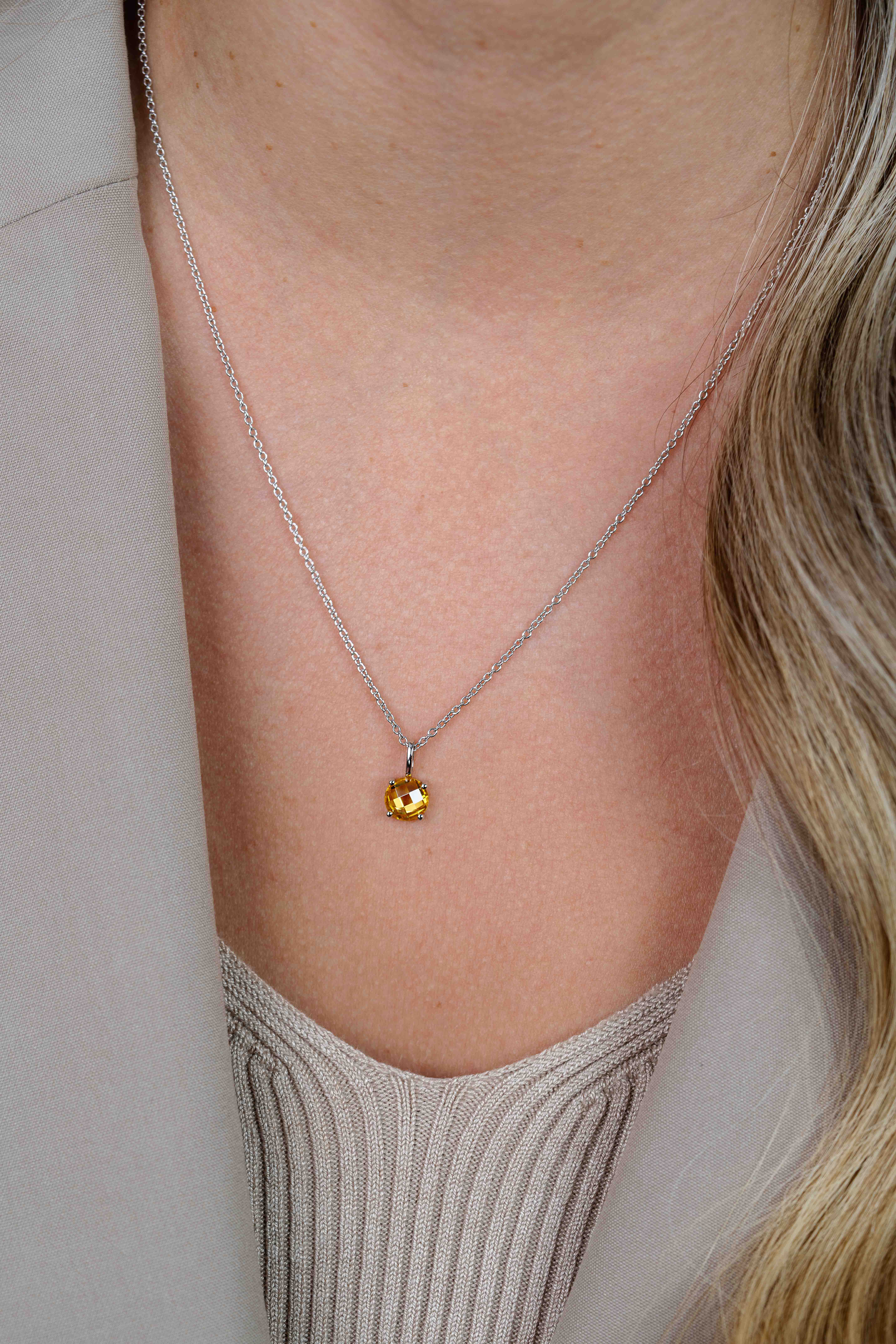 ZINZI zilveren hanger rond geel ZIH2072G (zonder collier)