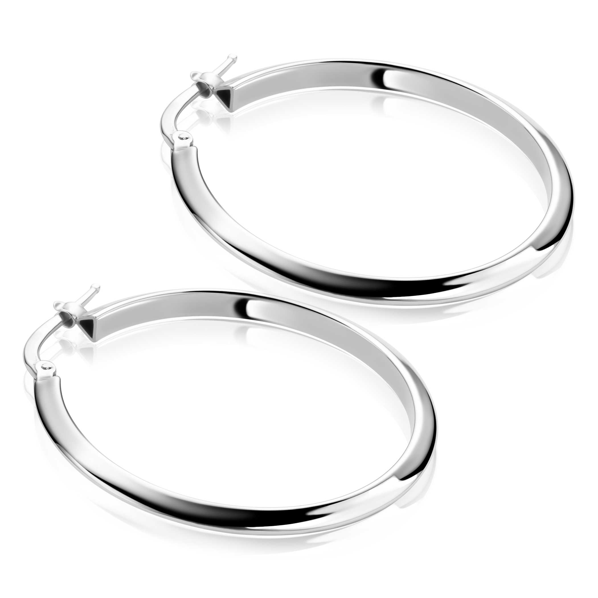 35mm ZINZI zilveren oorringen met gladde buis 3mm breed en handige bovensluiting ZIO2857