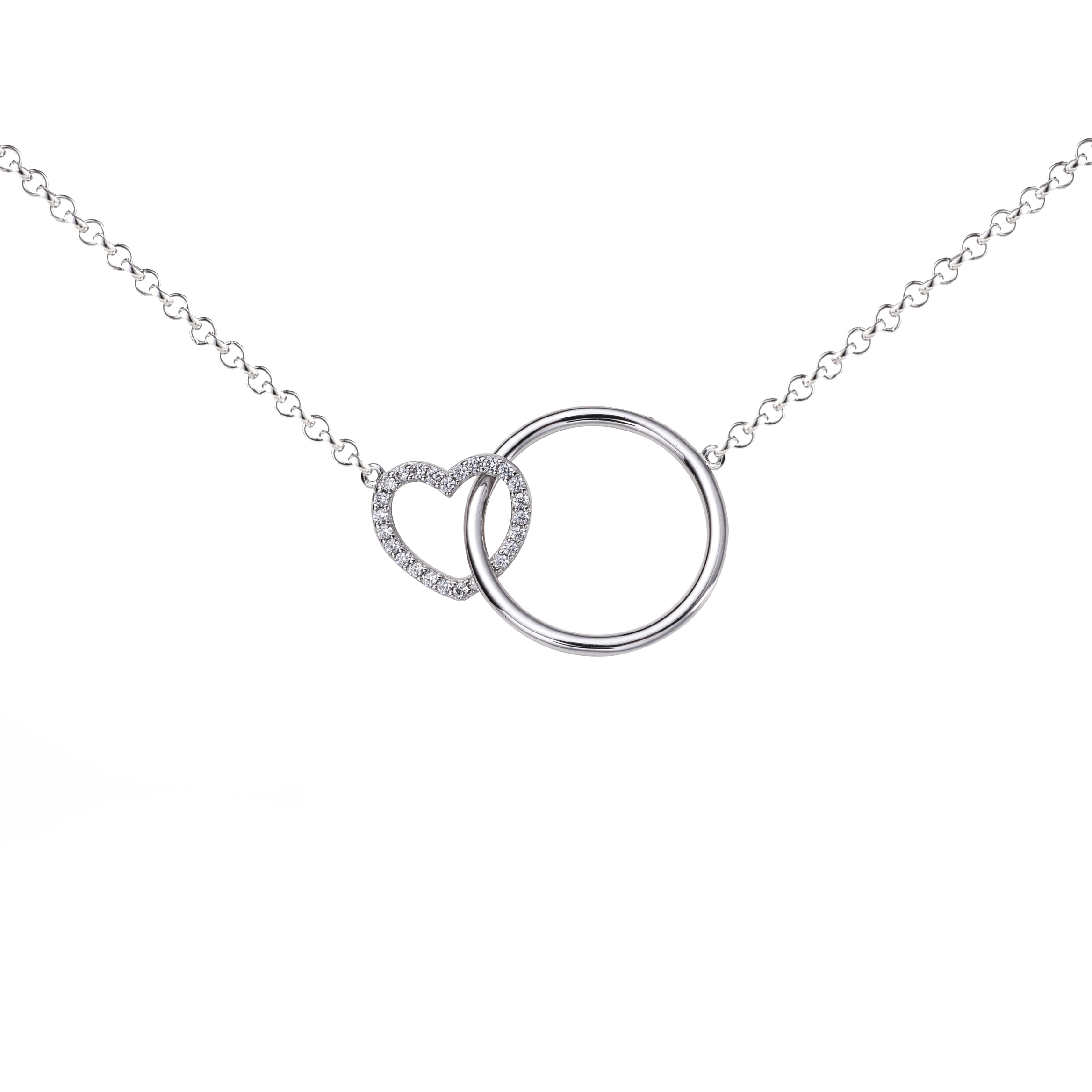 ZINZI zilveren ketting hart rond wit 45cm ZIC1483