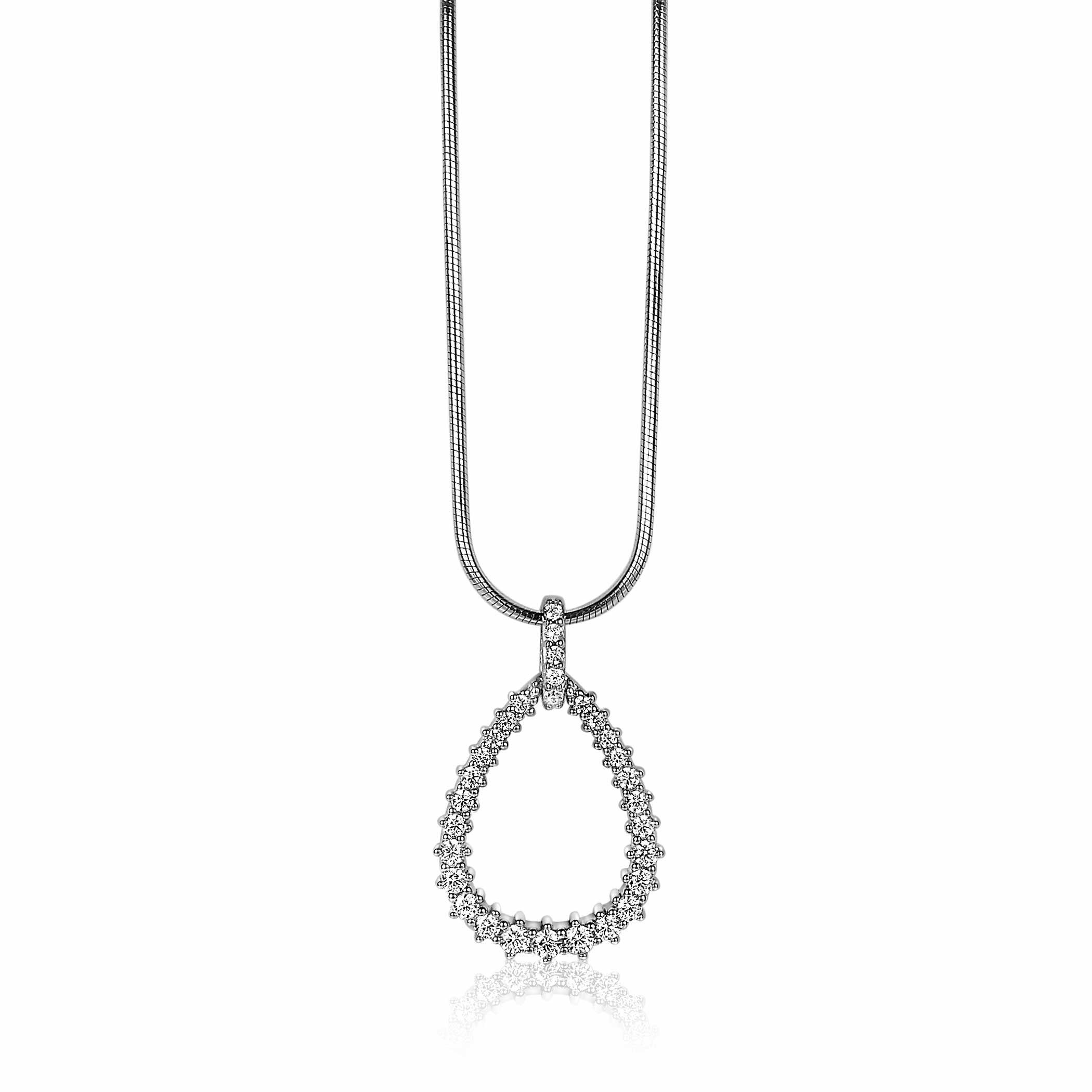 ZINZI zilveren luxe hanger 23 mm open druppelvorm witte zirconia's ZIH2123 (zonder collier)