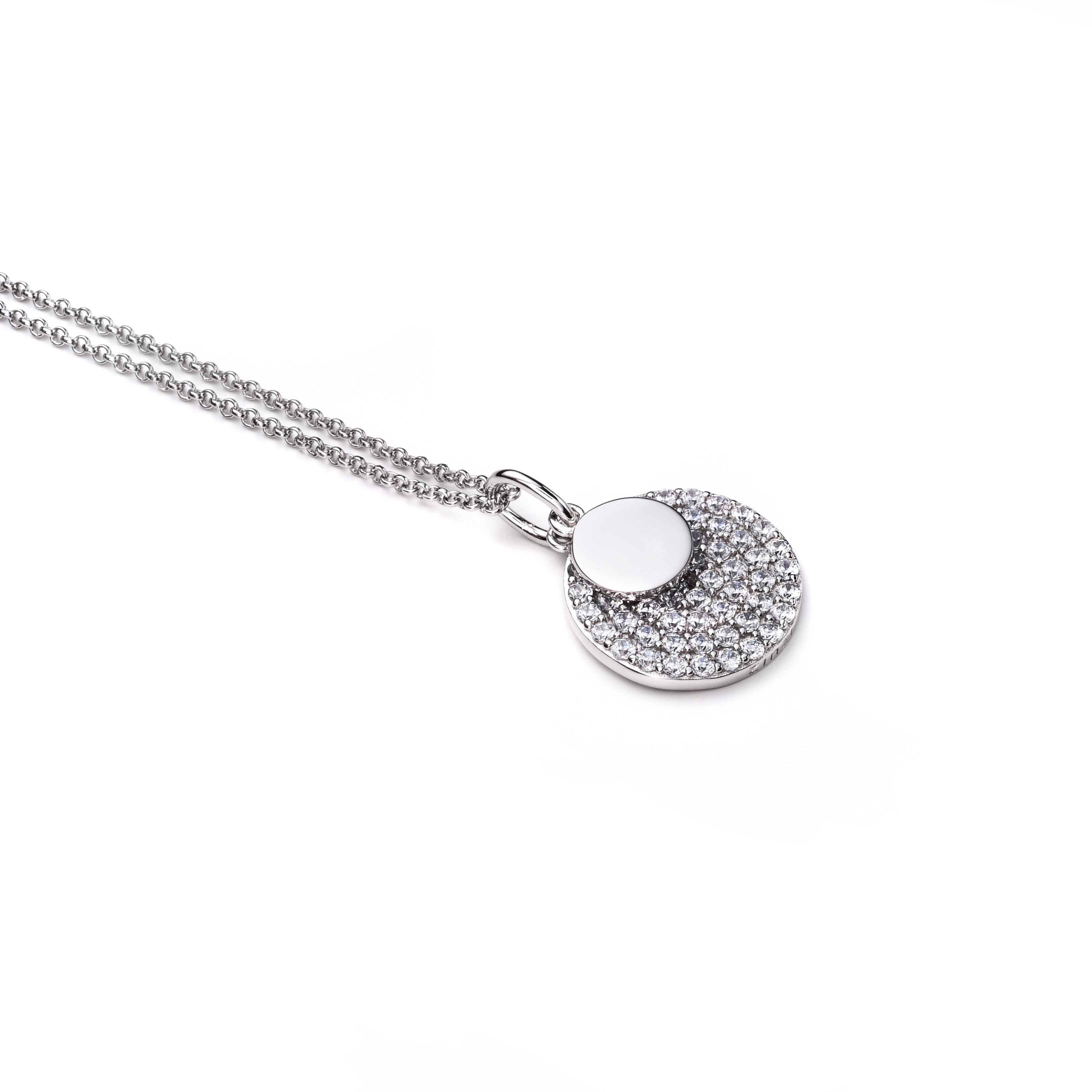 ZINZI zilveren ketting 45cm met hanger 17mm rond wit ZIC1572