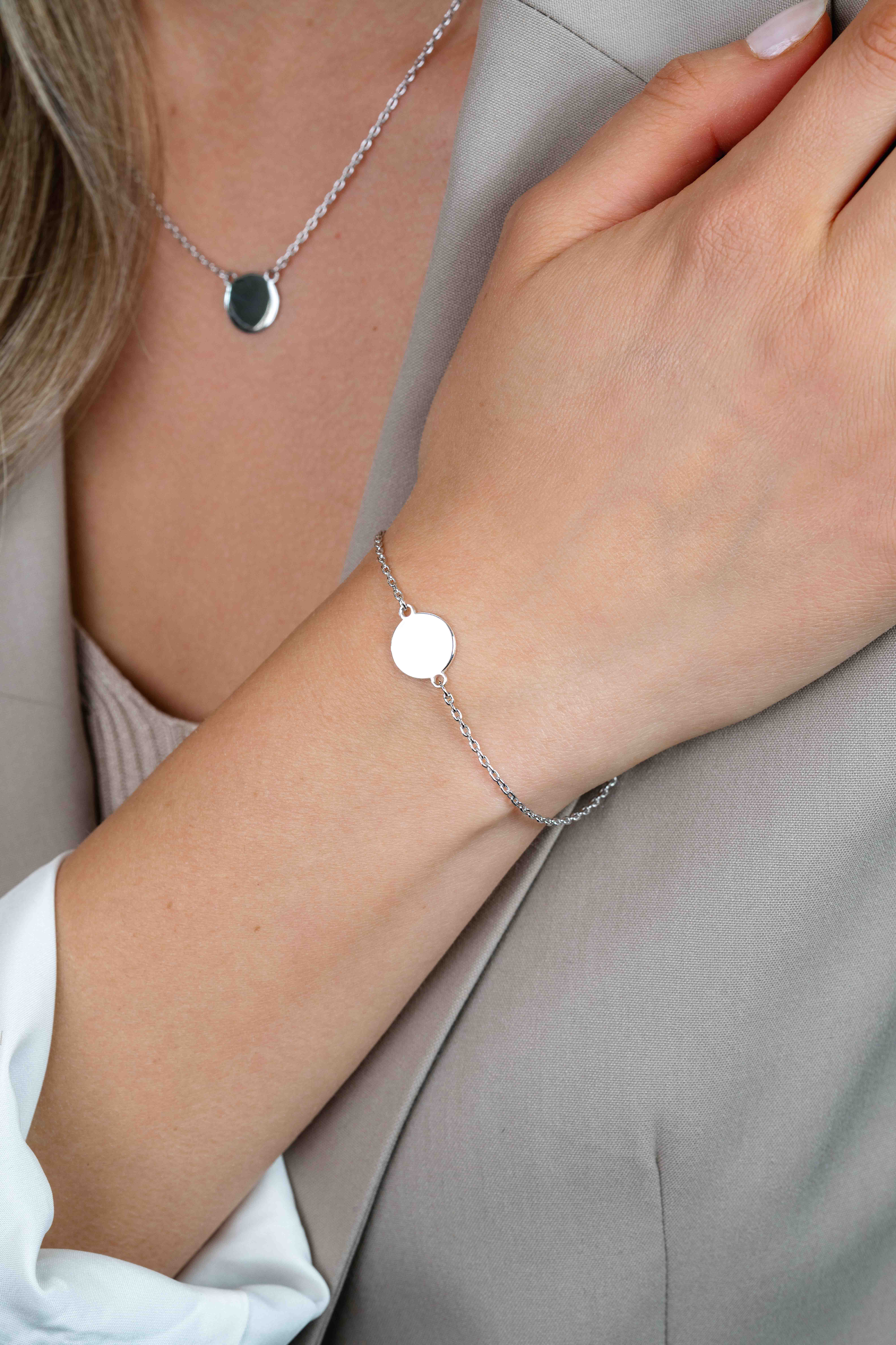 ZINZI zilveren armband met rond plaatje 15mm om te graveren 17-20cm ZIA2345