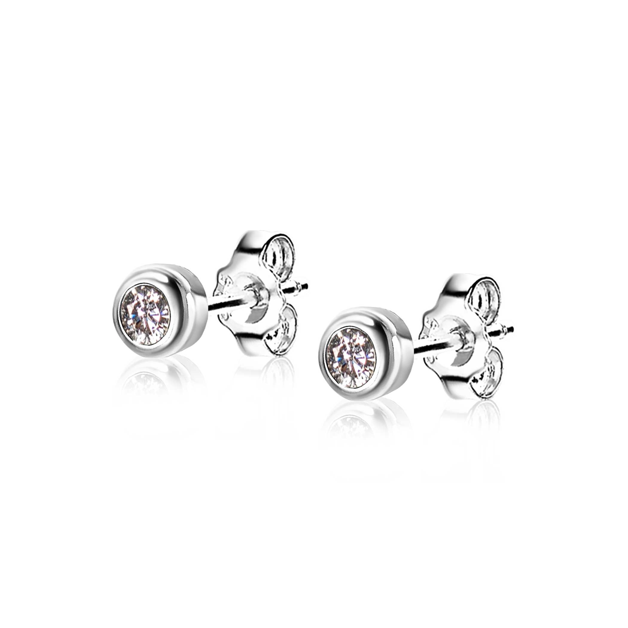 APRIL oorknoppen 4mm zilver met geboortesteen diamant wit zirconia
