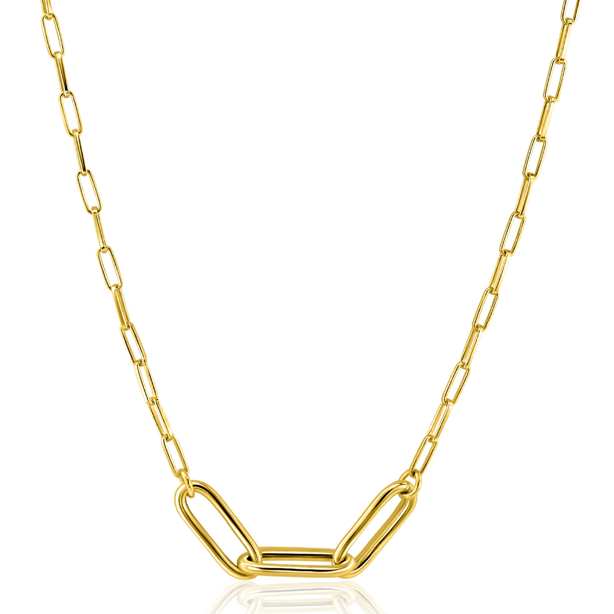 ZINZI gold plated zilveren schakelketting paperclip en 3 grotere ovale schakels 40-45cm ZIC2522