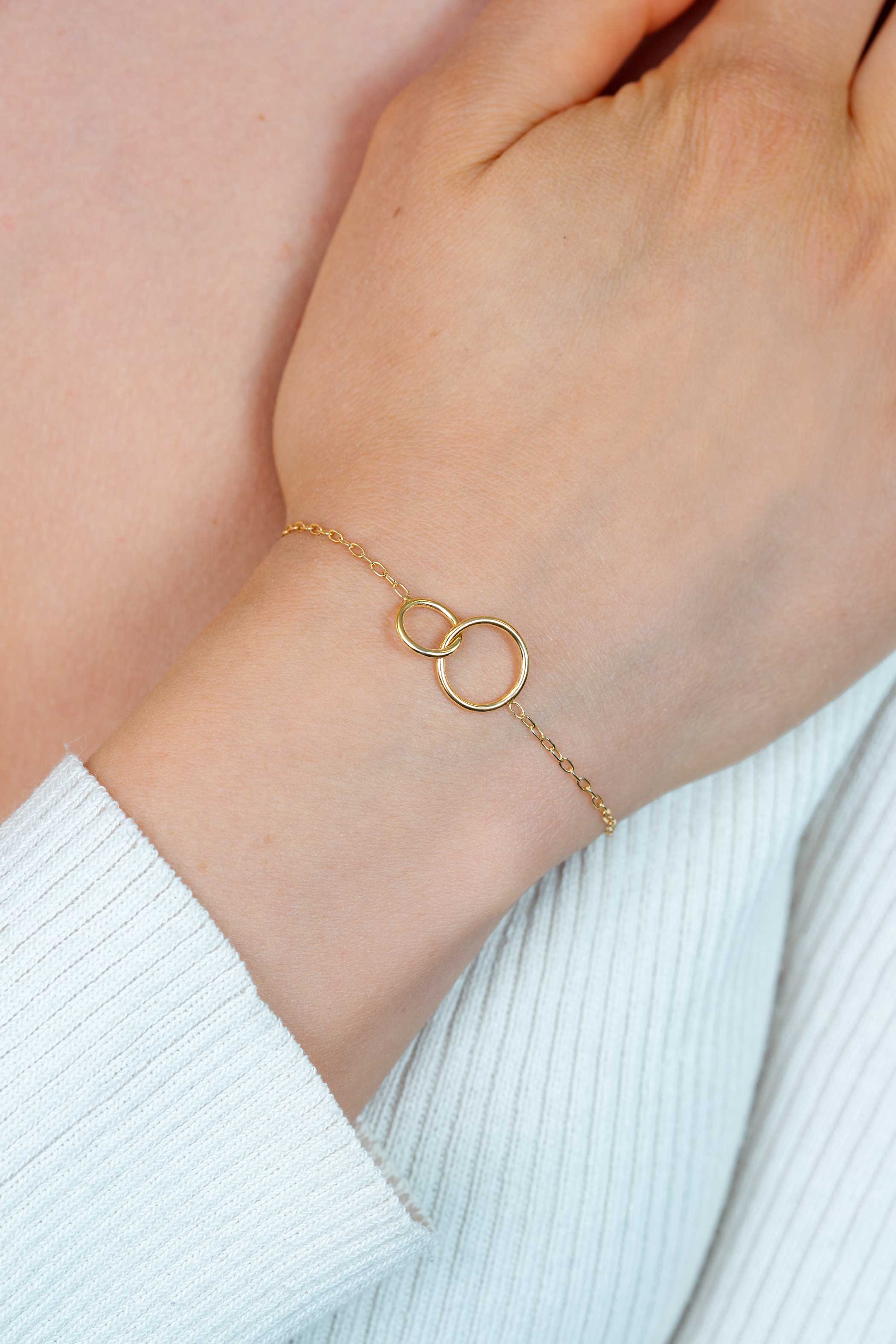 ZINZI zilveren 14K geelvergulde paperclip schakel armband met ronde vormen 17-20cm ZIA2275G