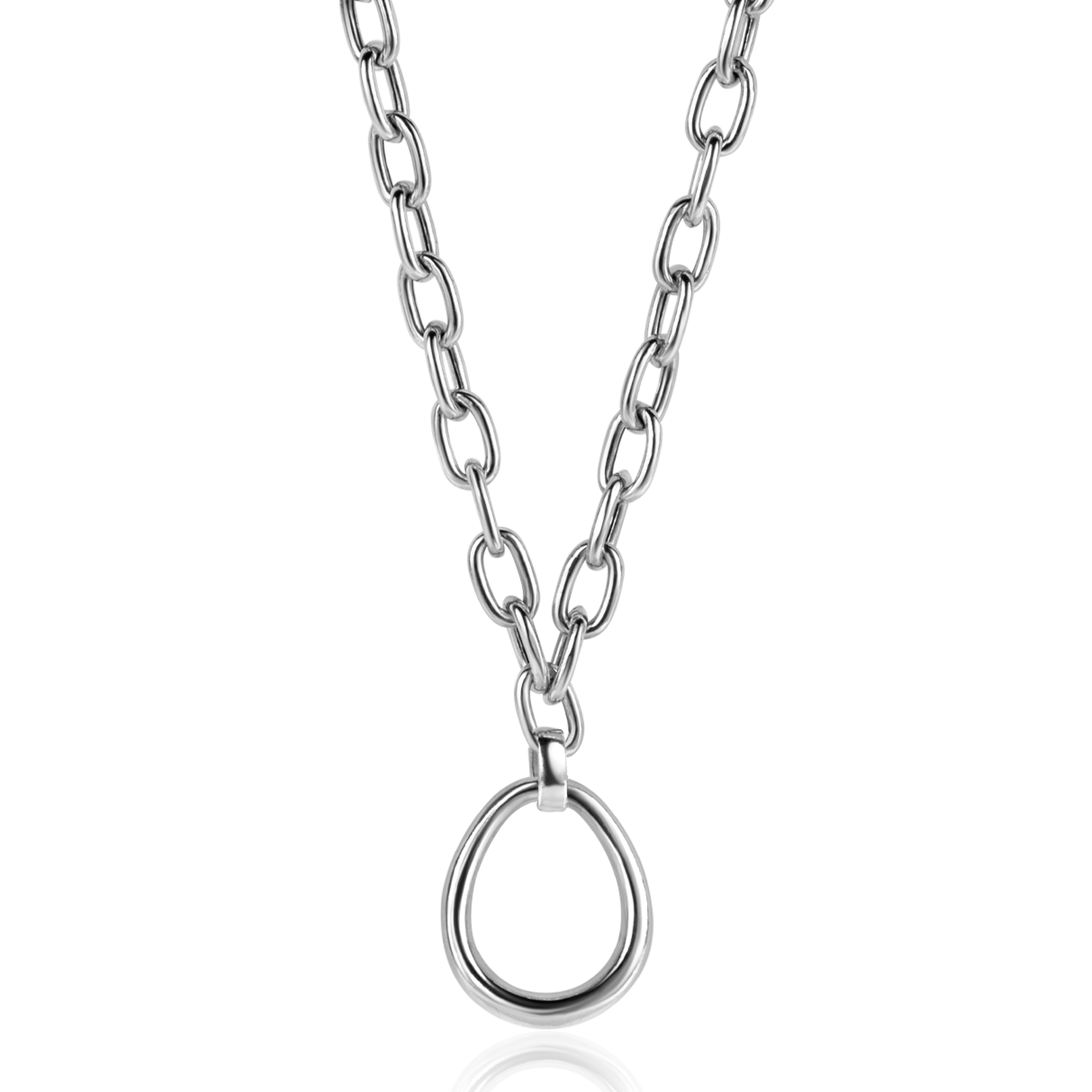 ZINZI zilveren gourmet collier met grotere ovale schakels en grote ovale hanger 40-45cm ZIC2481