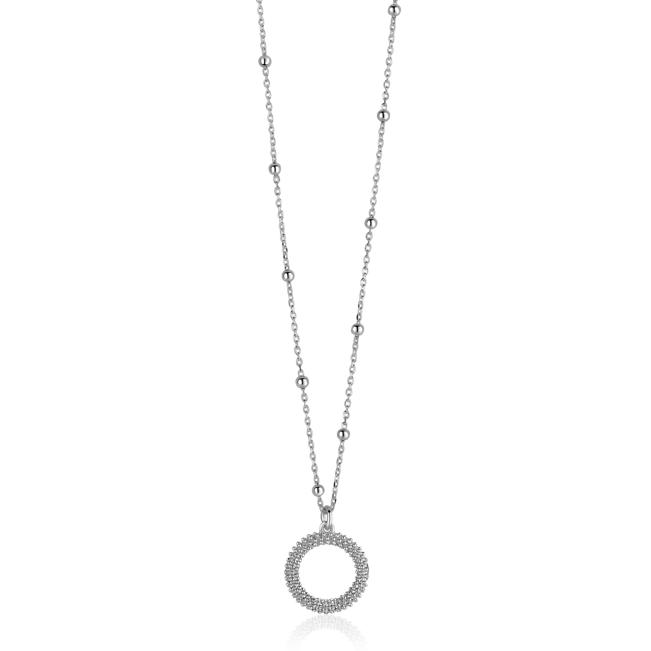 ZINZI zilveren ketting met kleine bolletjes en ronde hanger (12mm) met bolstructuur 42-45cm ZIC2704