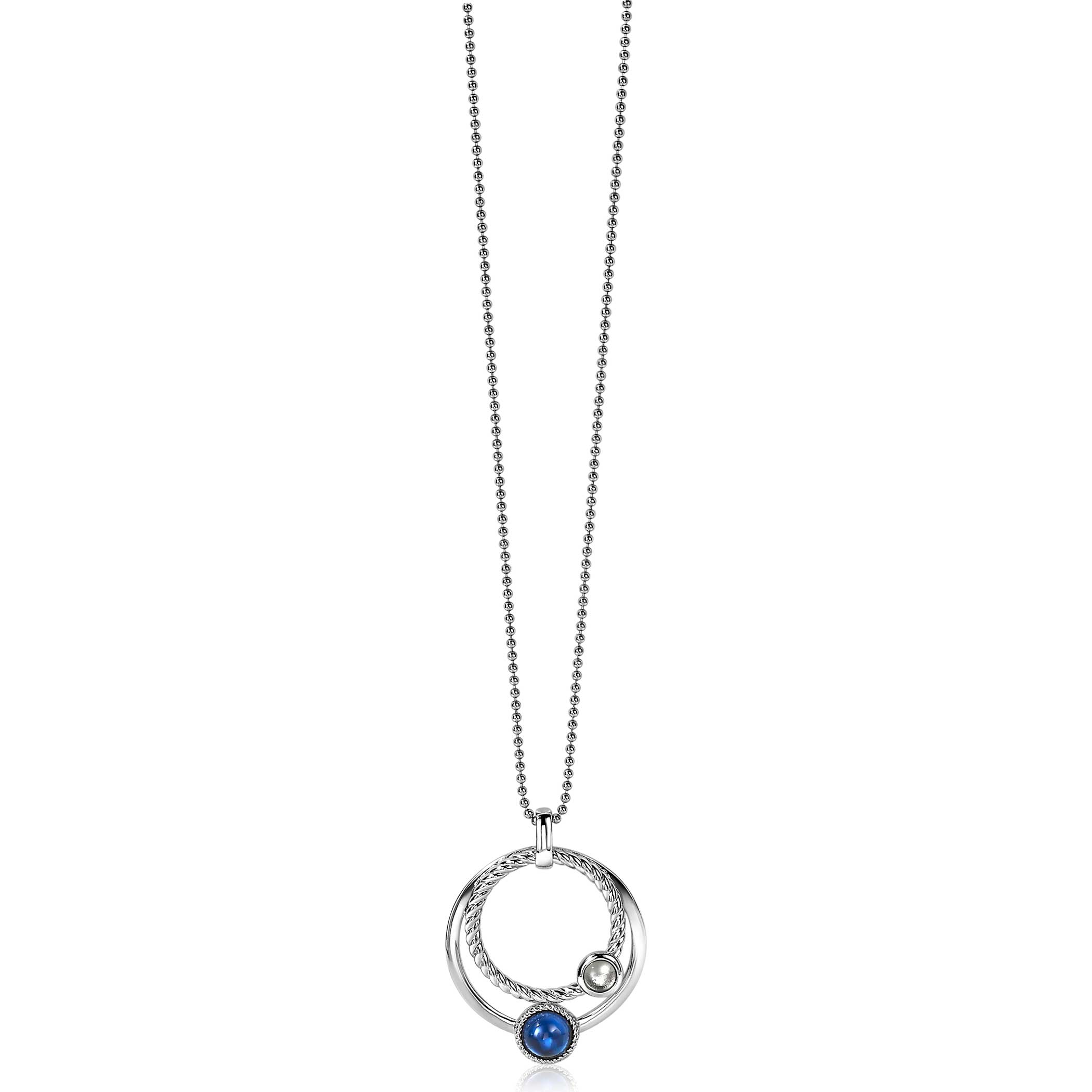 ZINZI zilveren hanger ronde cirkels blauw 32mm ZIH1963 (zonder collier)