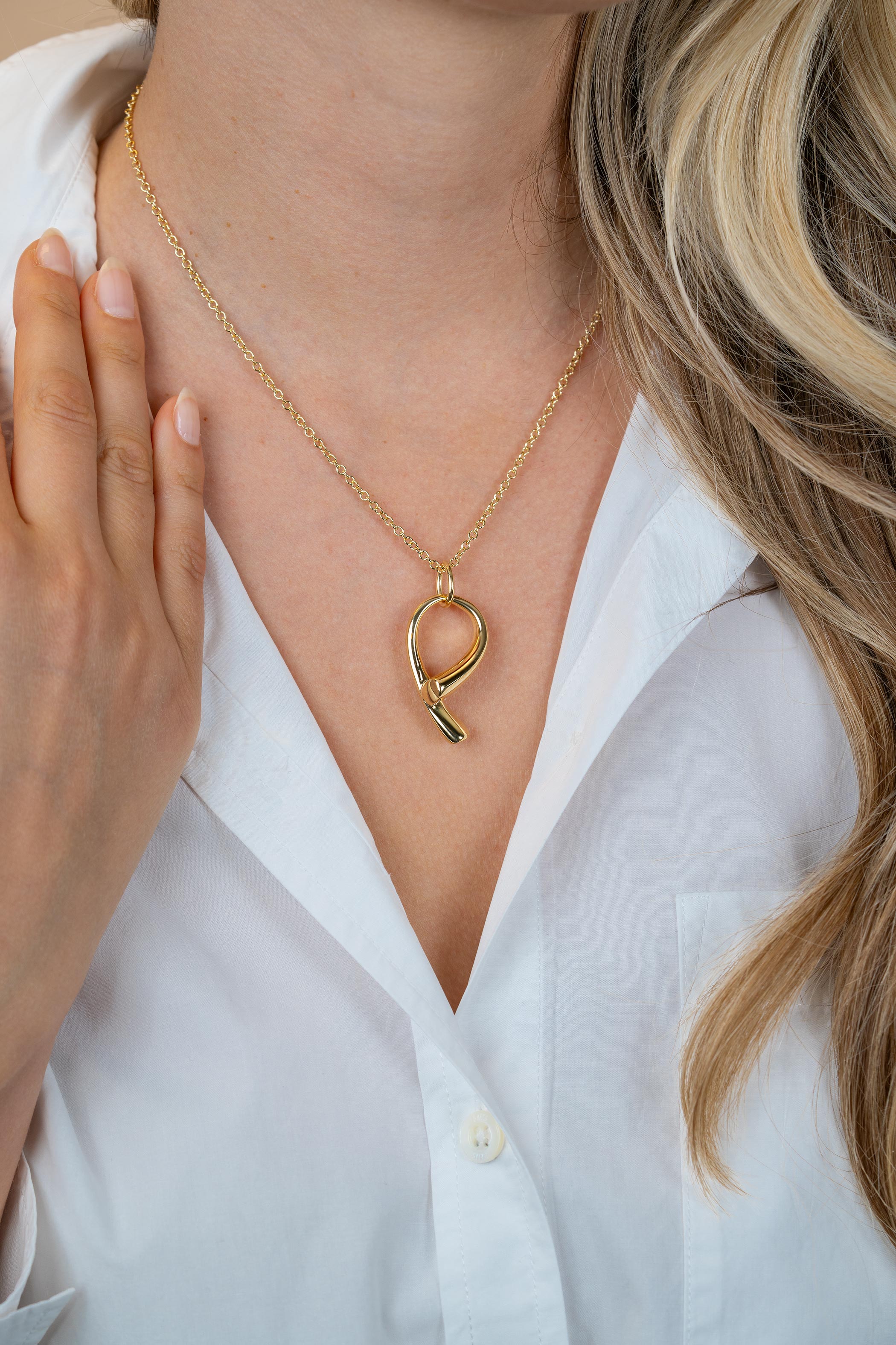 ZINZI goldplated zilveren ketting 45cm met grote sierlijke hanger 40mm ZIC2786G