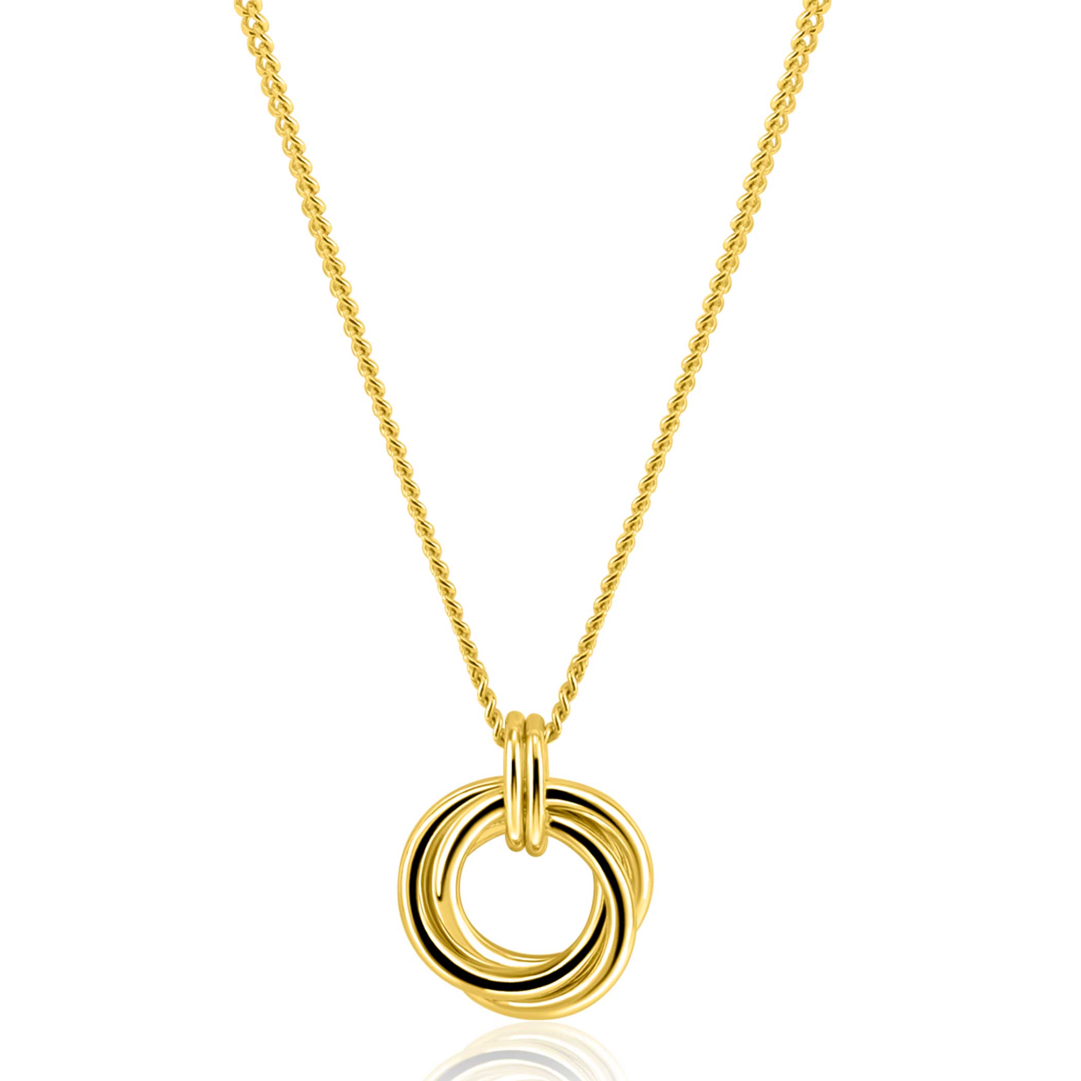 ZINZI gold plated zilveren collier 45cm met hanger van verbonden ringen (knoop-stijl) ZIC2797