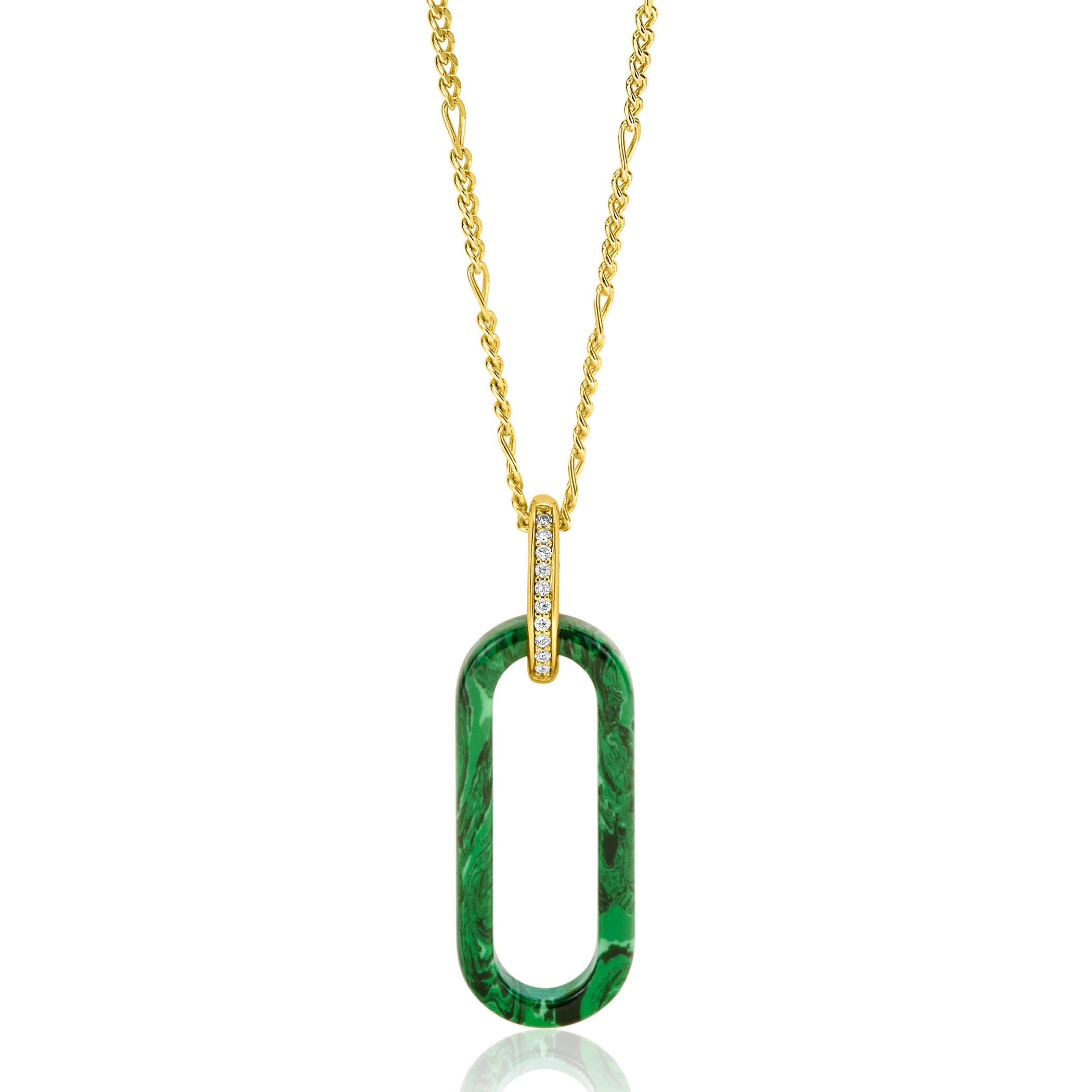 ZINZI grote ovale hanger 38mm in trendy malachiet groen en luxe goldplated hangoog ZIH2456G