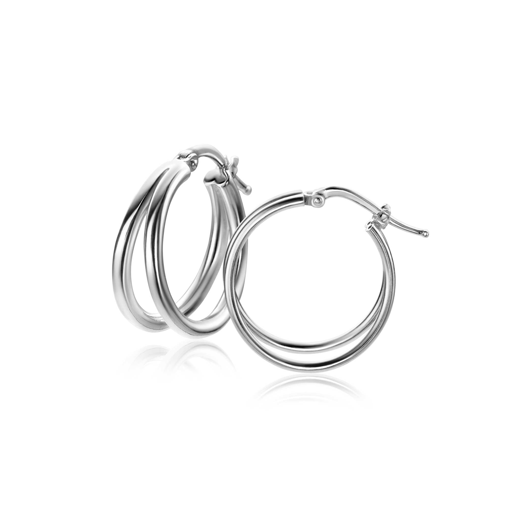 19mm ZINZI zilveren multi-look oorringen met een trendy dubbele buis en handige bovensluiting ZIO-BF113