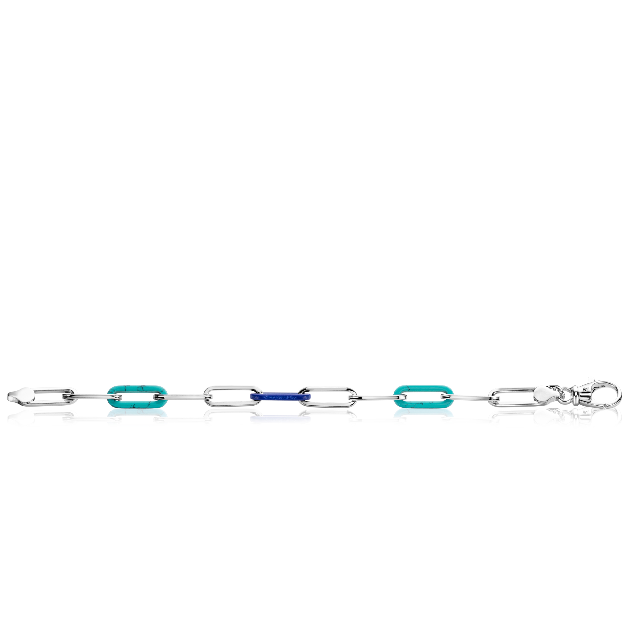 ZINZI zilveren armband met paperclip-schakels en trendy schakels in turquoise en lapisblauw 19cm ZIA2456