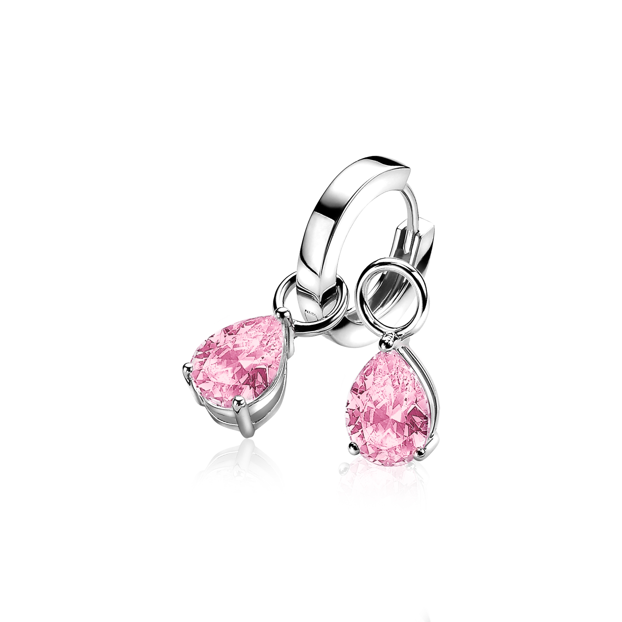 ZINZI zilveren oorbedels peervormig roze ZICH1302R (zonder oorringen)