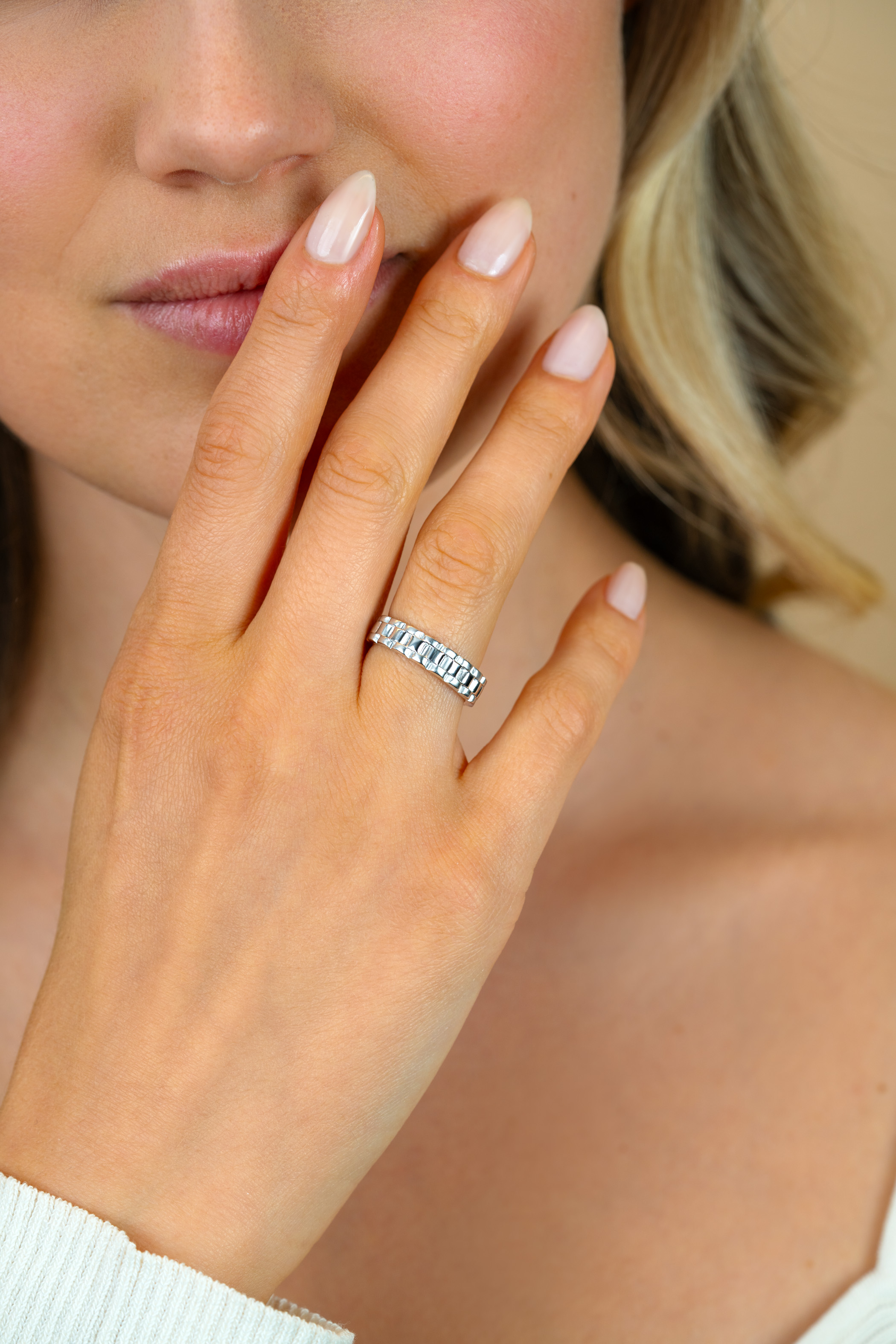 ZINZI zilveren ring (5mm breed) rolex-style schakel glanzend en satiné ZIR2736