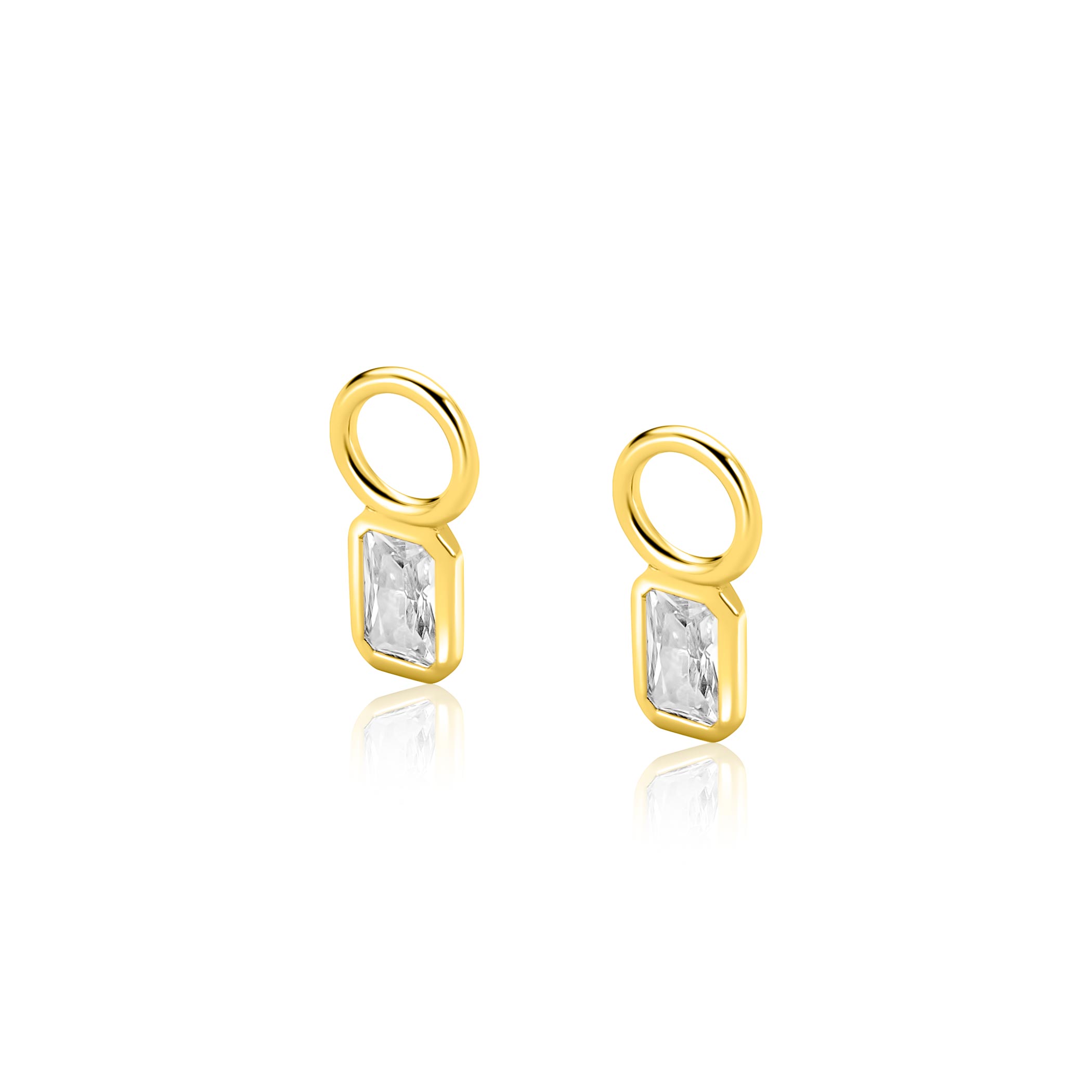 6mm ZINZI goldplated zilveren oorbedels met baguette-geslepen zirkonia in achthoekige zetting ZICH2826 (zonder oorringen)