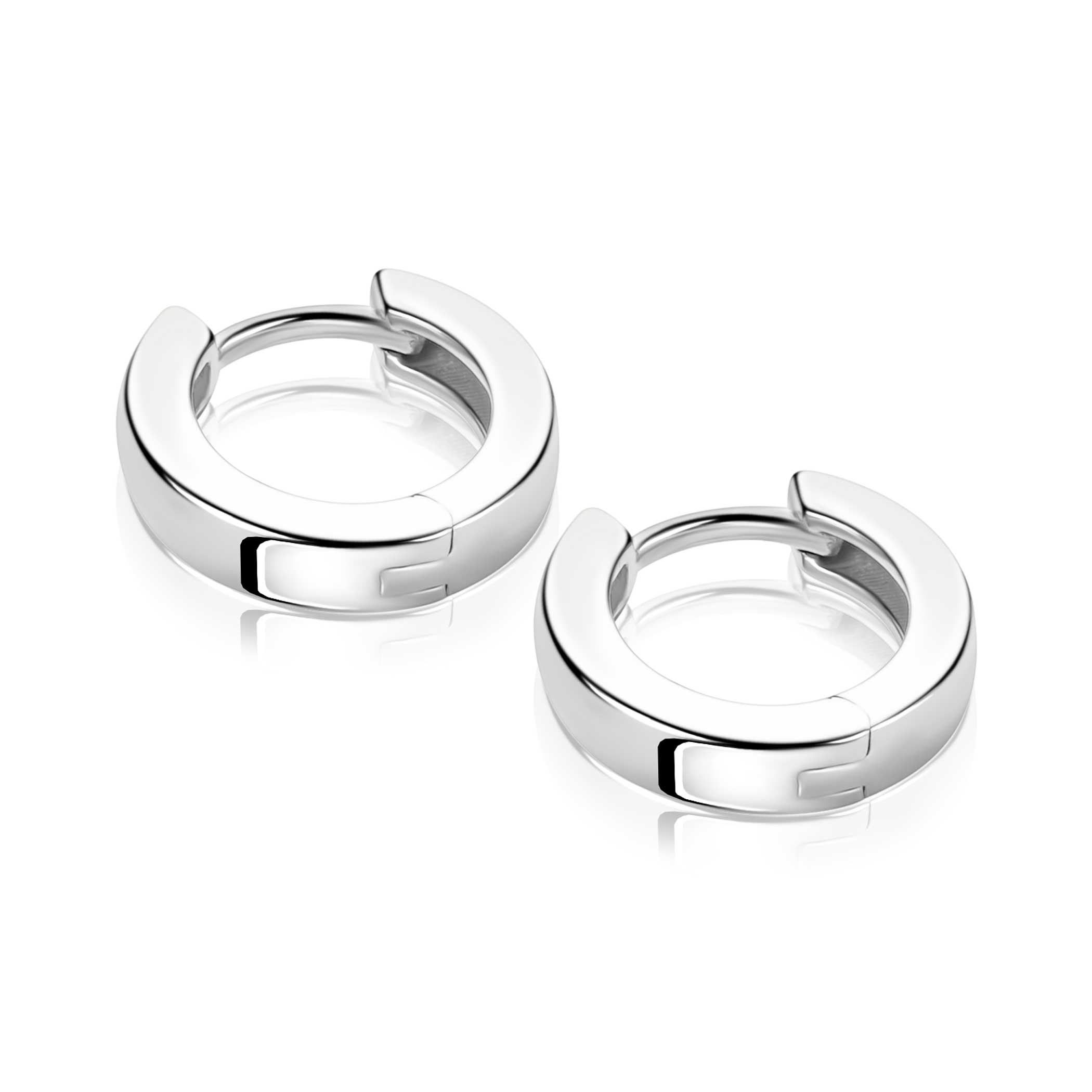 13,5mm ZINZI zilveren oorringen met vierkante gladde buis 3mm, luxe klapsluiting ZIO2861