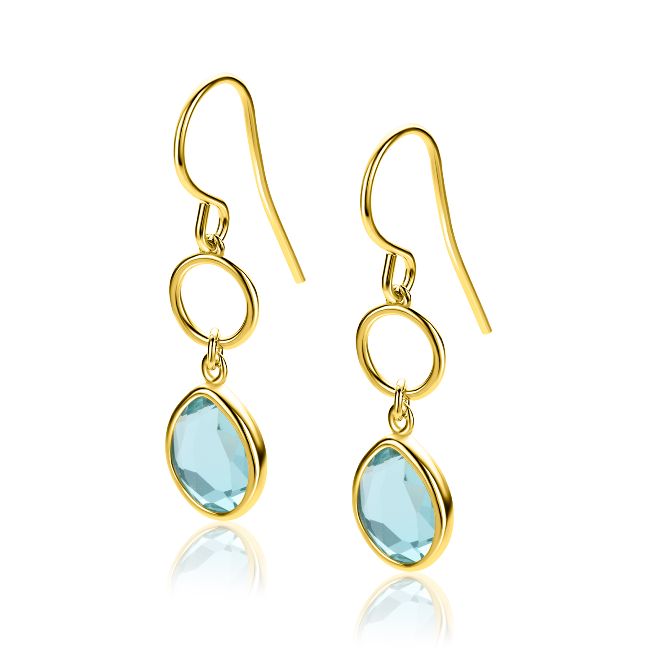36mm ZINZI gold plated zilveren oorhangers turquoise peer en open rondje ZIO2716G