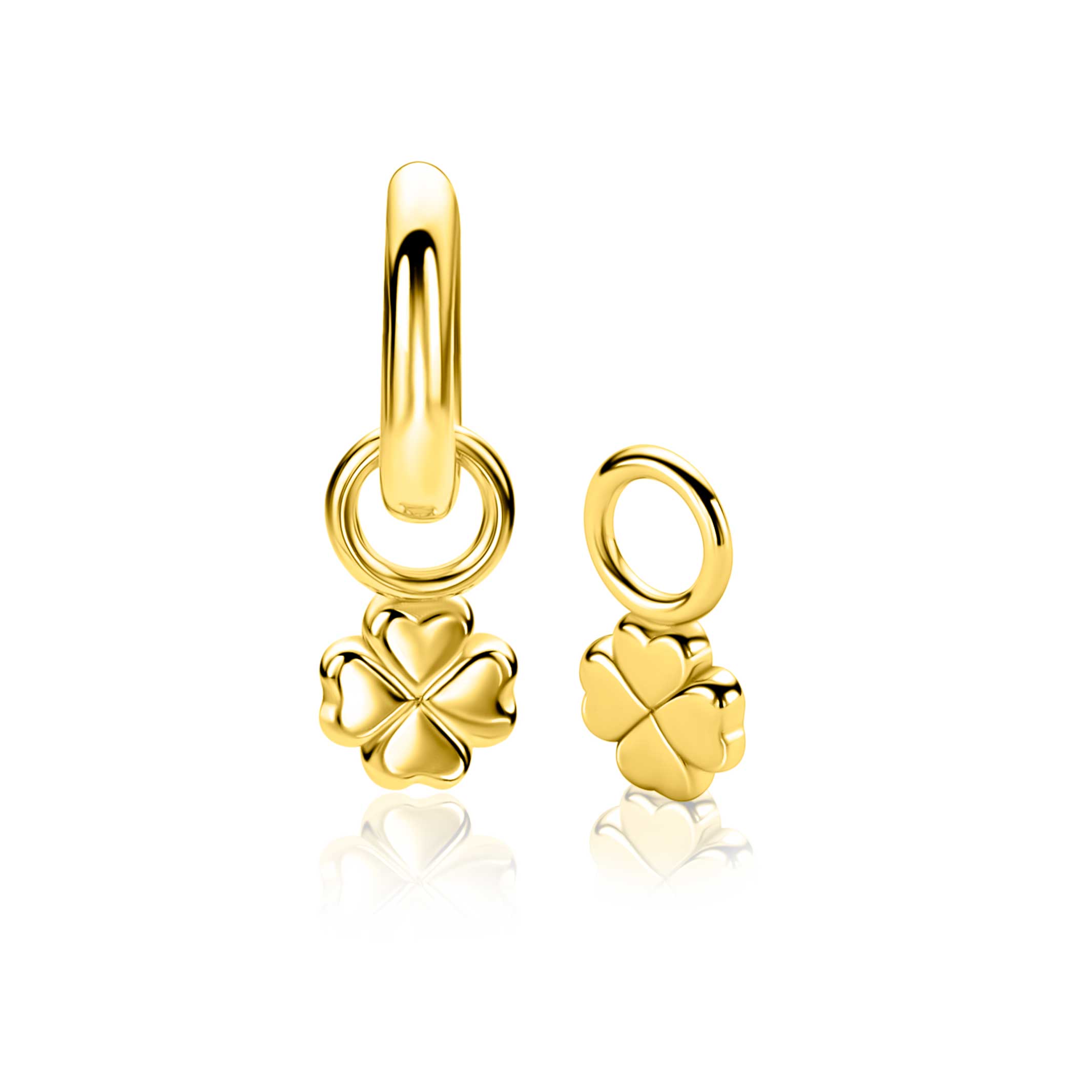 6mm ZINZI gold plated zilveren oorbedels in gladde klaver vier vorm ZICH2884G (zonder oorringen)