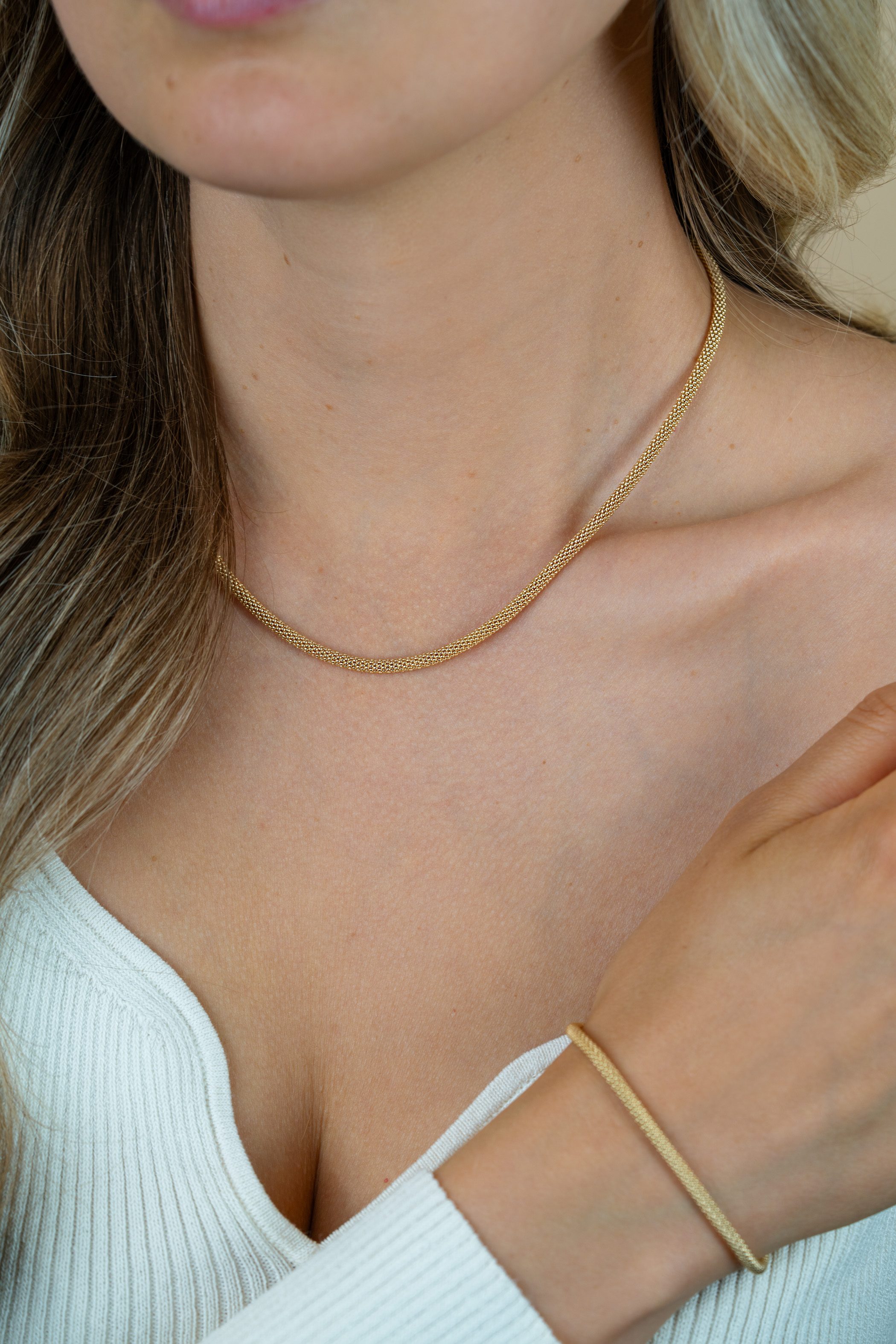 ZINZI gold plated zilveren popcorn ketting 3mm breed 42cm ZIC2765G