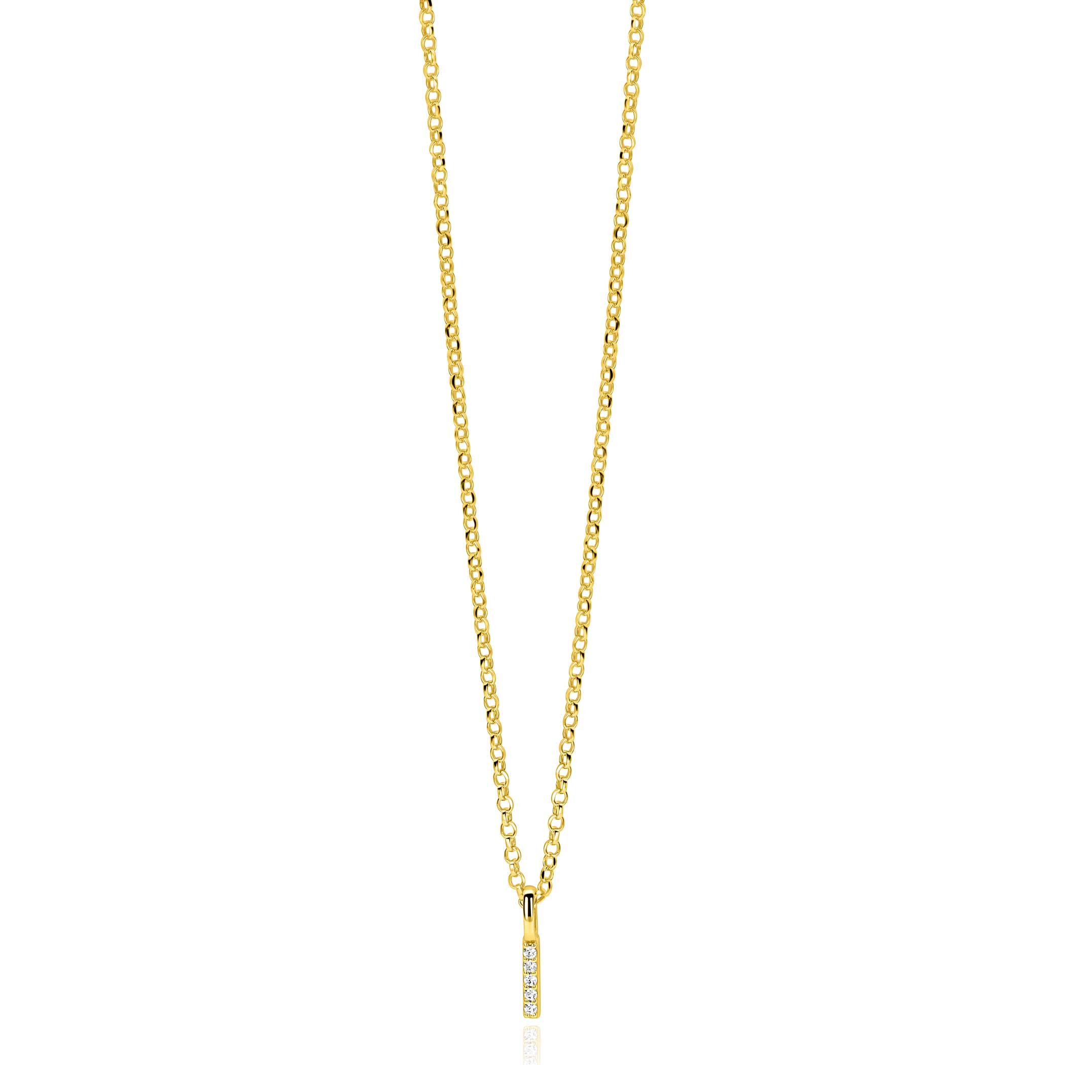 ZINZI gold plated zilveren letter hanger I bezet met witte zirkonia's ZIH2828-I (zonder ketting)