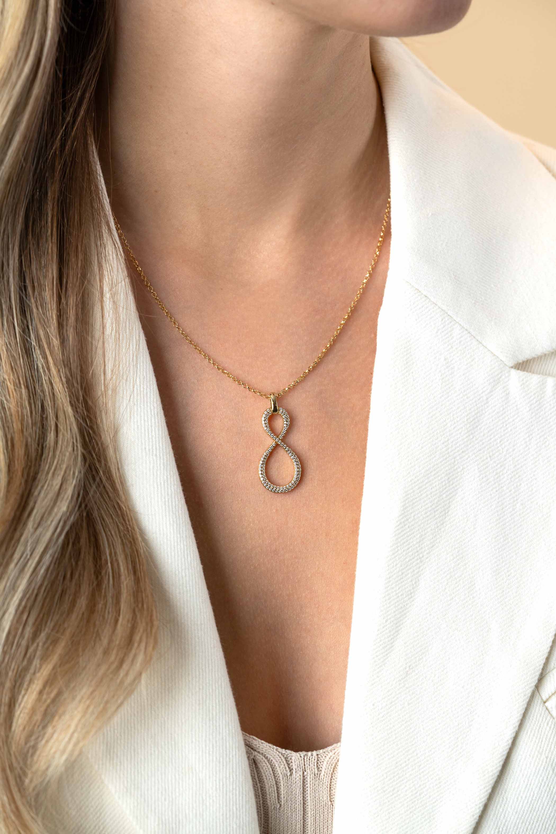 35mm ZINZI gold plated zilveren hanger Infinity bezet met witte zirconia's ZIH2570Y (zonder collier)