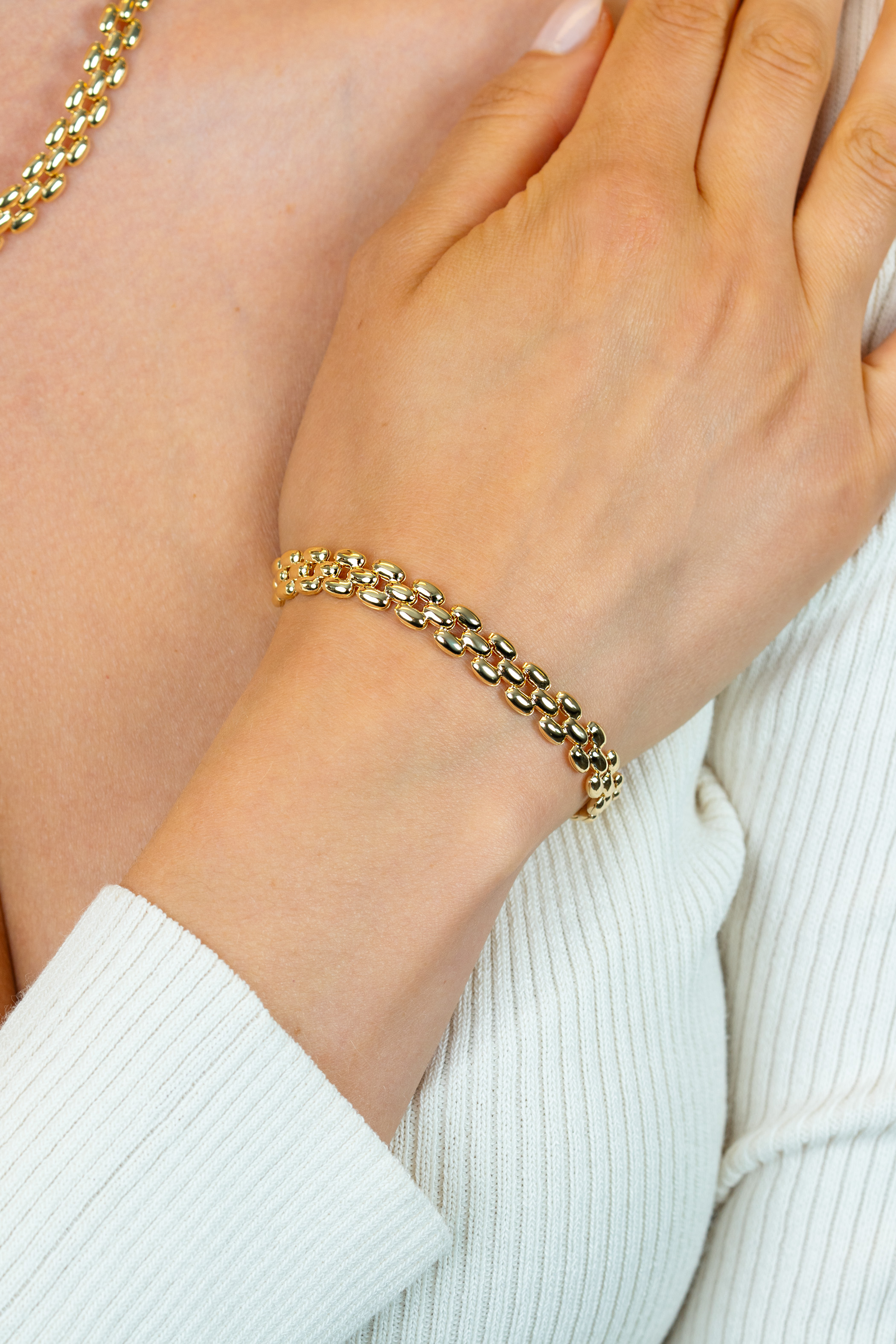 ZINZI gold plated zilveren brede rolex-style schakel-armband 8mm breed 19cm ZIA2764G