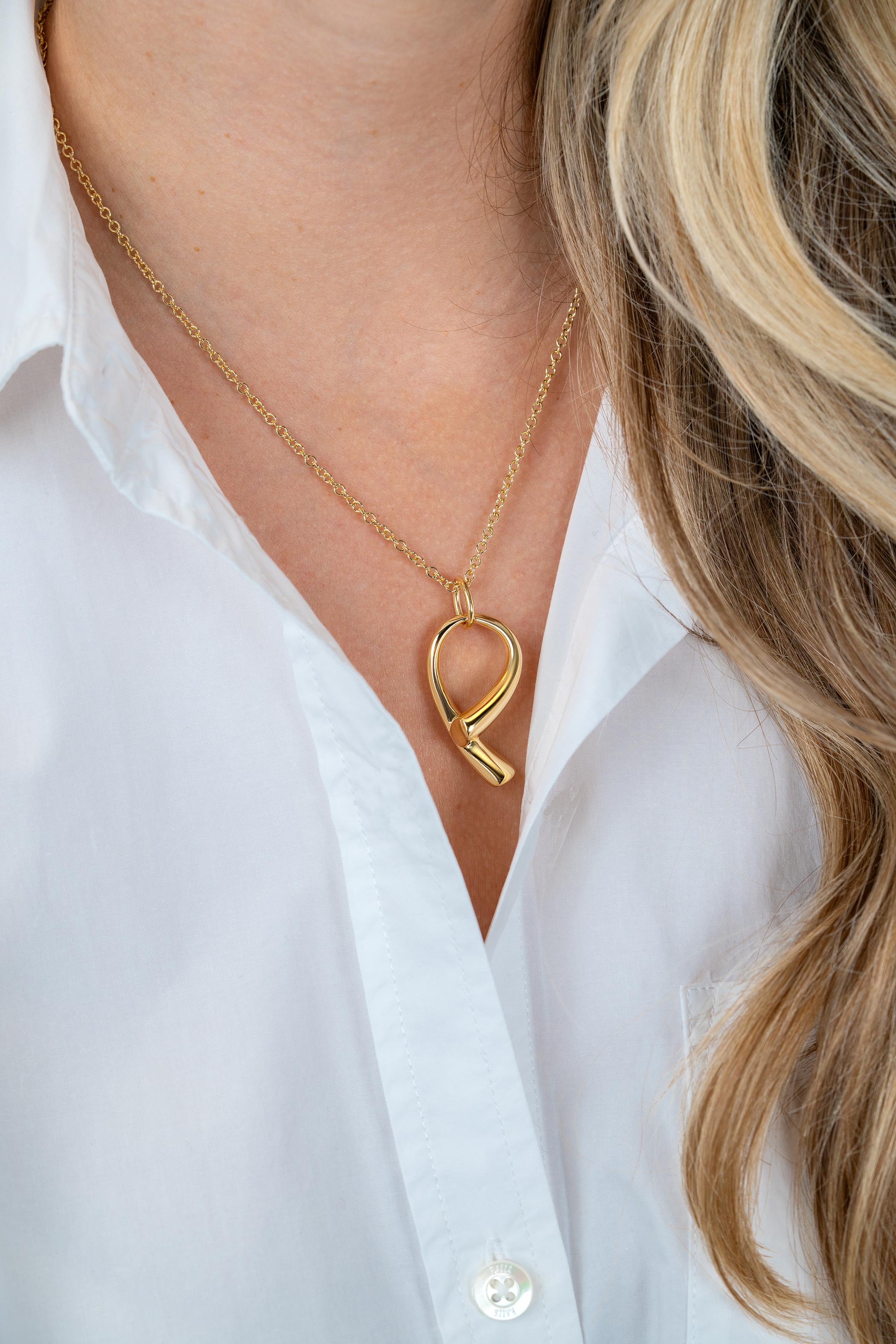 ZINZI goldplated zilveren ketting 45cm met grote sierlijke hanger 40mm ZIC2786G