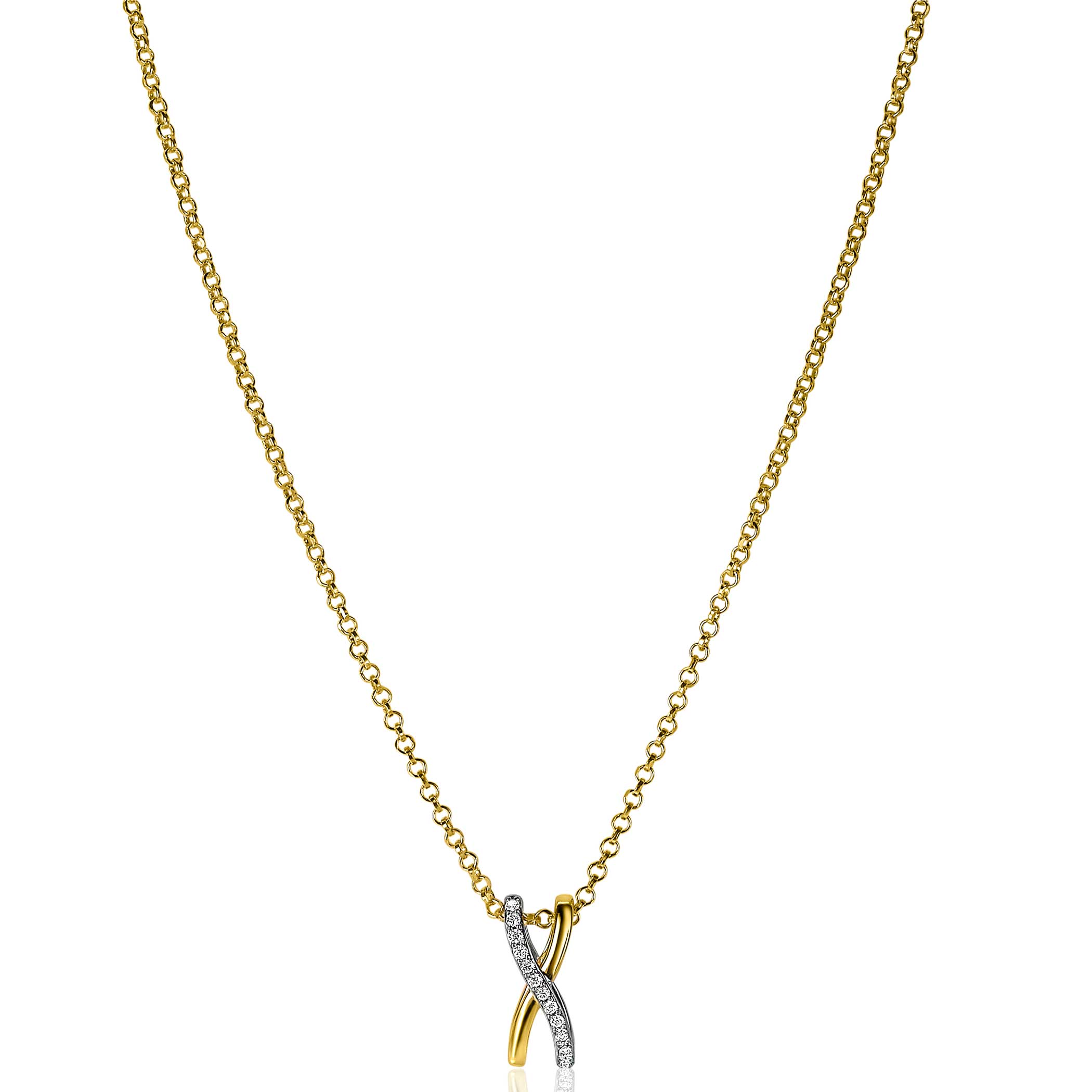 ZINZI zilveren hanger cross-over bicolor met witte zirconia's 15mm ZIH2234