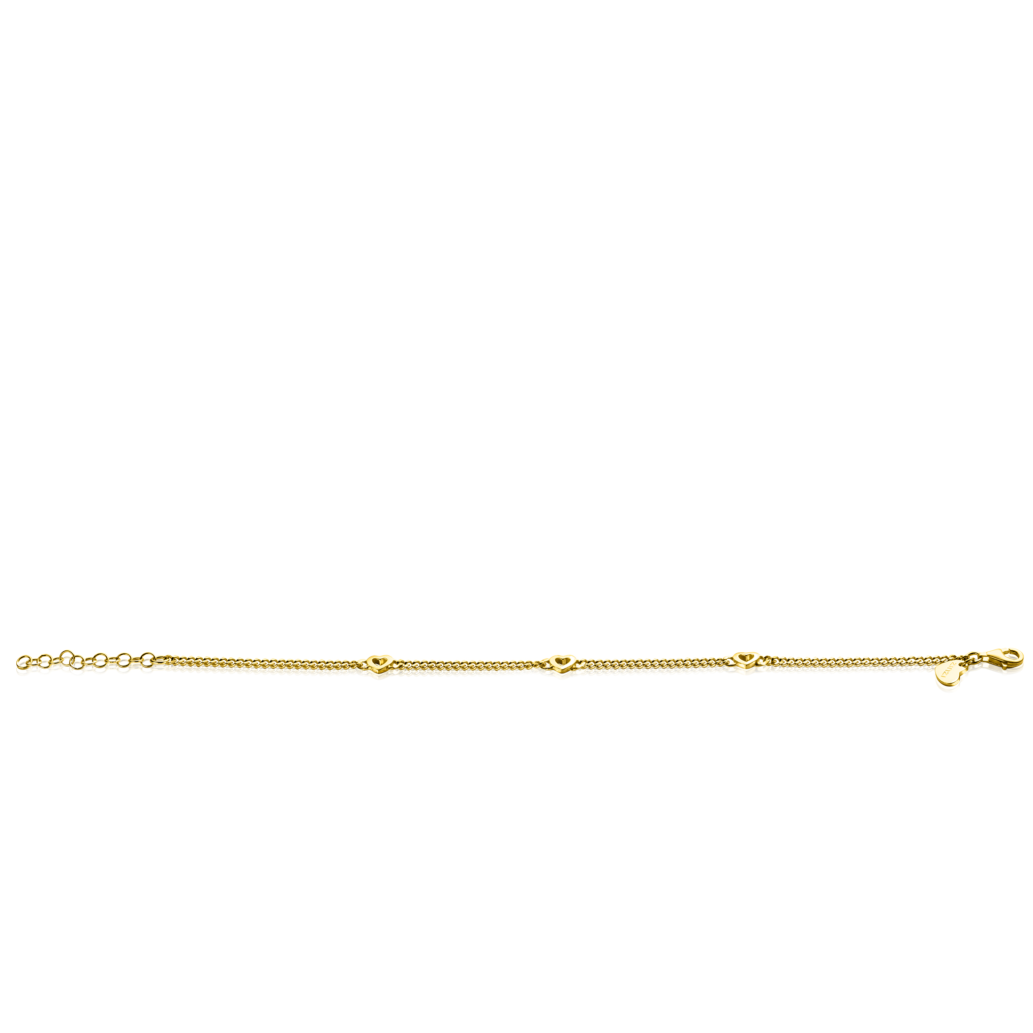 ZINZI gold plated zilveren gourmet armband met drie open hartjes 17-20cm ZIA2409G