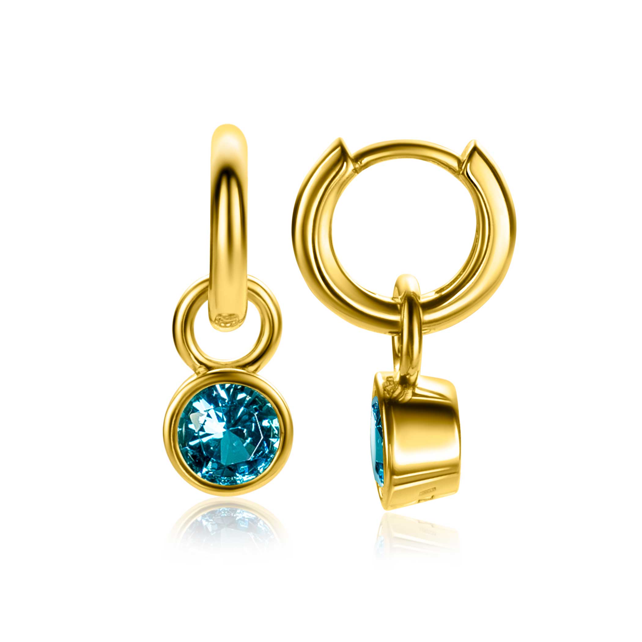 MAART oorbedels gold plated met geboortesteen blauw aquamarijn zirconia (excl. oorringen)
