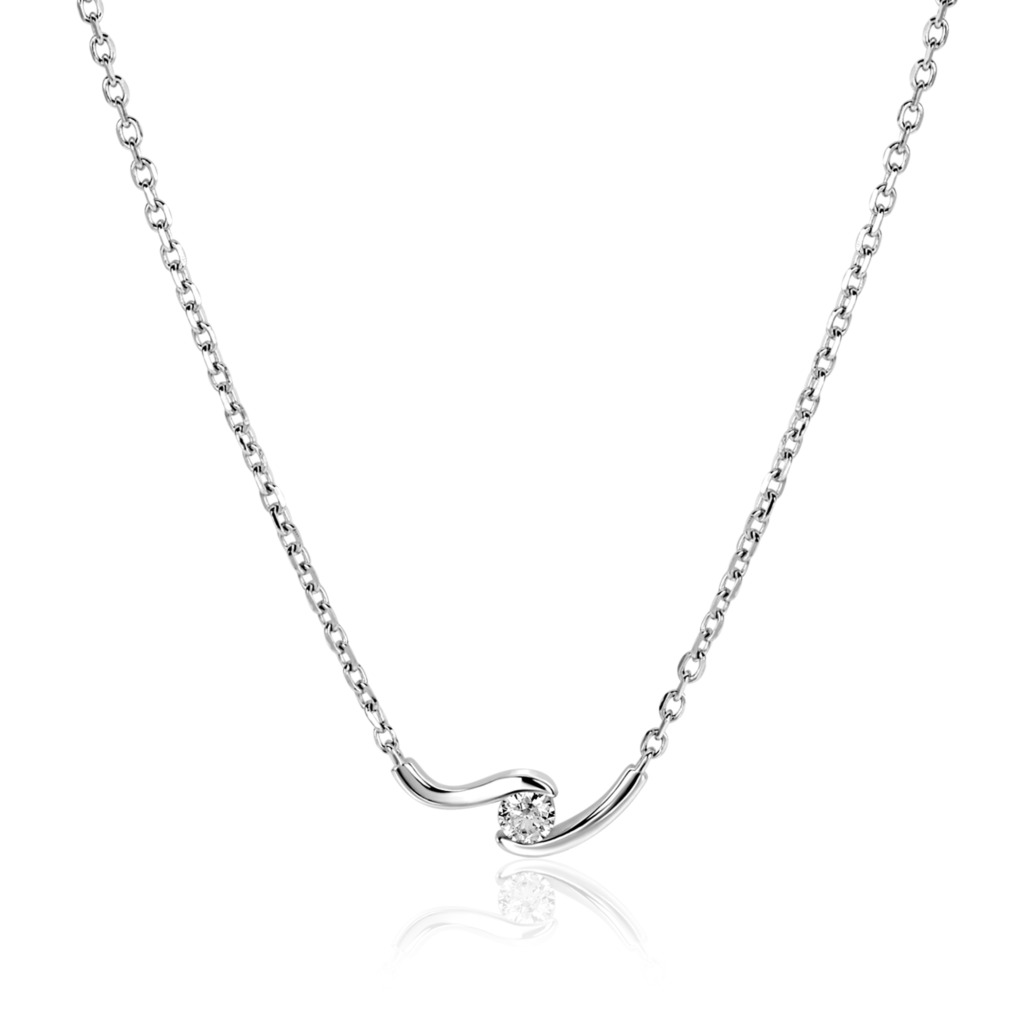 ZINZI zilveren ketting 42-45cm met ronde zirkonia, sierlijk omklemd door twee golvende staafjes ZIC2766