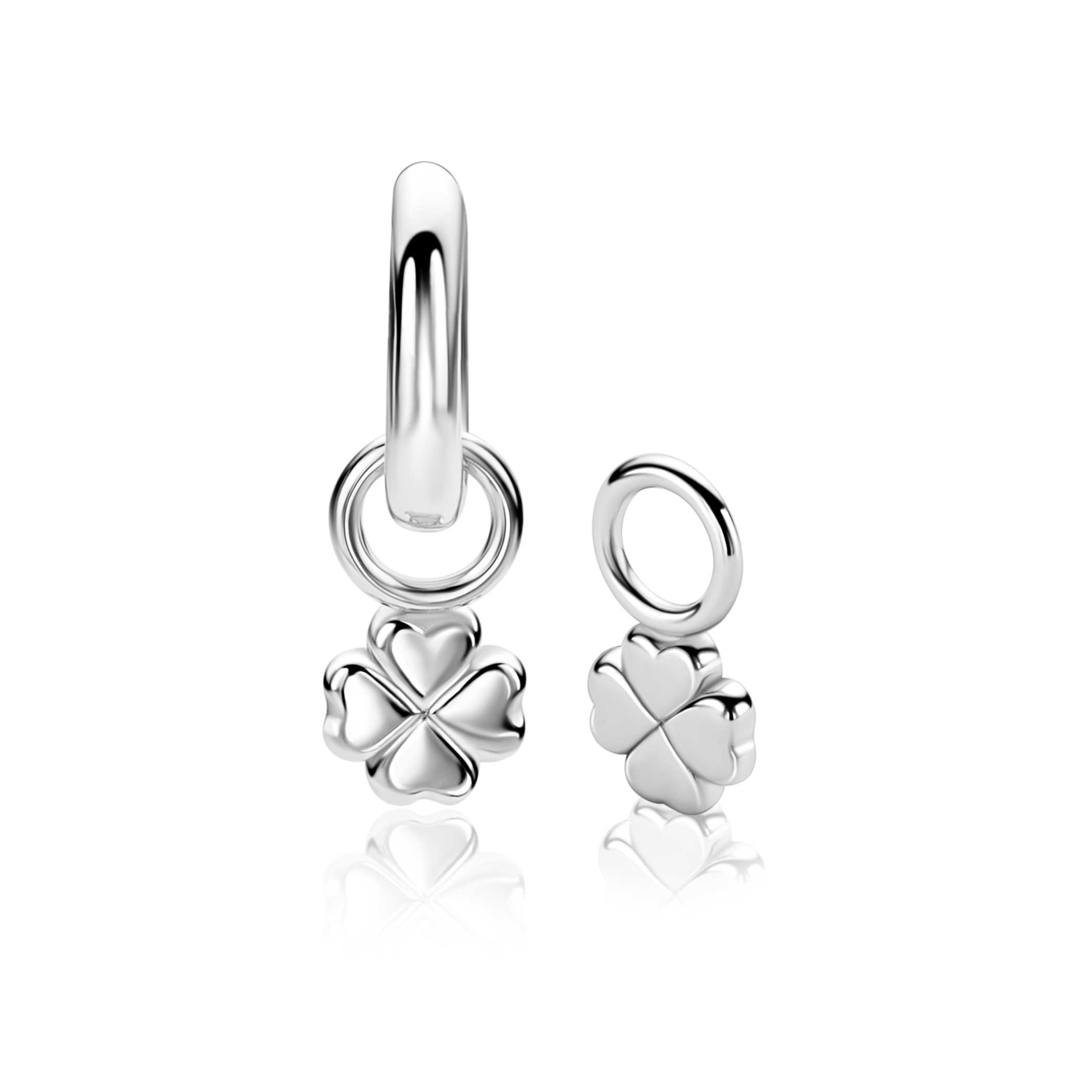 6mm ZINZI zilveren oorbedels in gladde klaver vier vorm ZICH2884 (zonder oorringen)