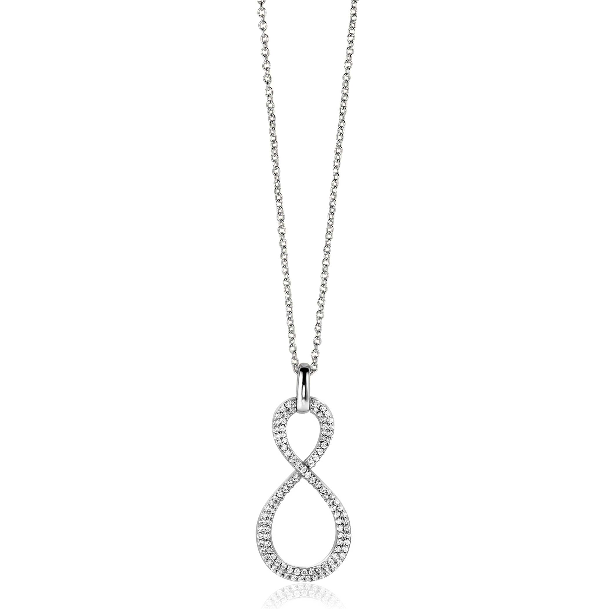 35mm ZINZI zilveren hanger Infinity bezet met witte zirconia's ZIH2570 (zonder collier)