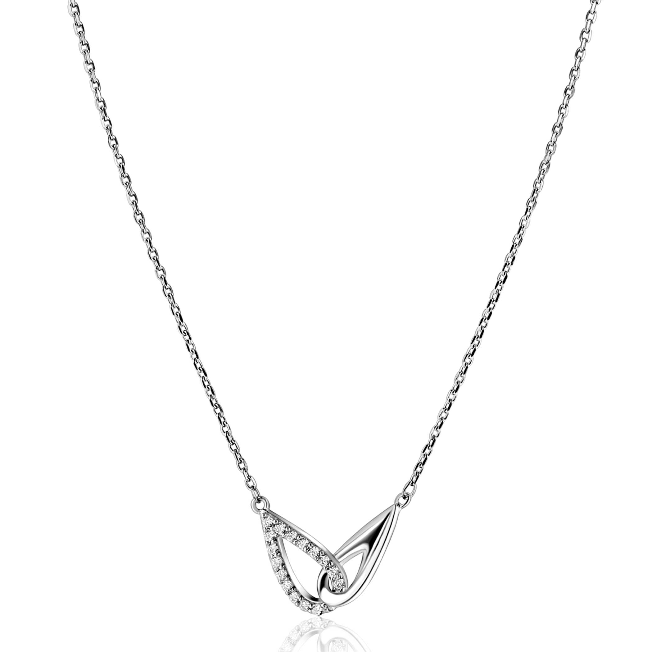 ZINZI zilveren ketting 45cm met twee in elkaar gevlochten druppelvormen ZIC2768