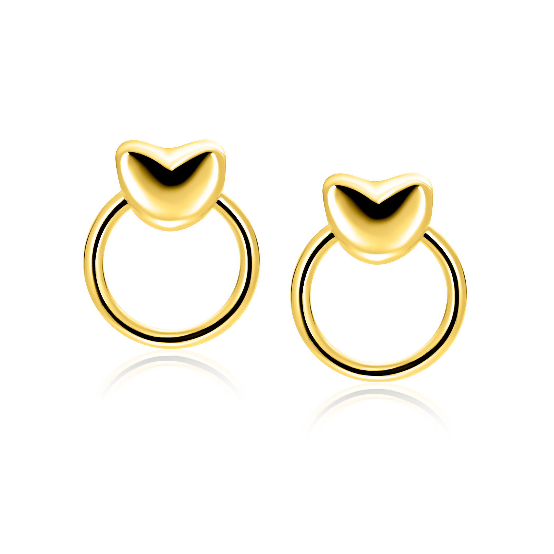 16mm ZINZI gold plated zilveren oorstekers met hart en open ring ZIO2759