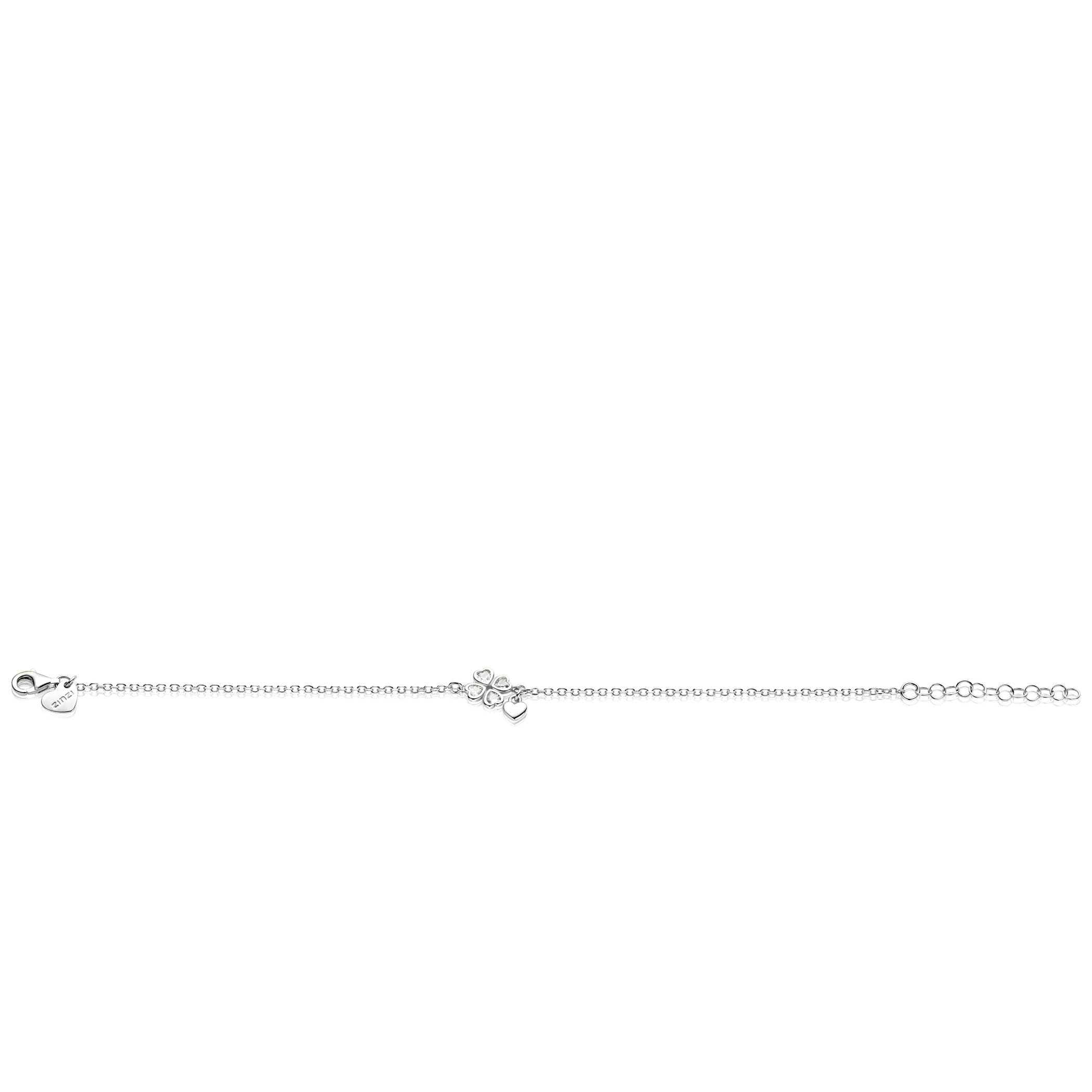 ZINZI zilveren schakelarmband met klavertje vier en hartje hanger ZIA2783