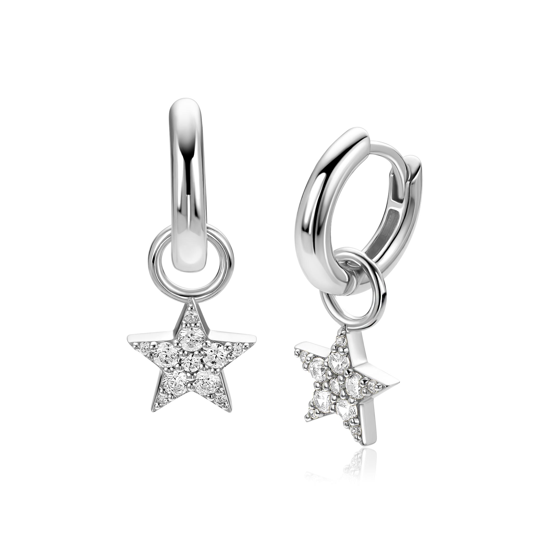 8,5mm ZINZI zilveren oorbedels fonkelende ster ZICH2138 (zonder oorringen)